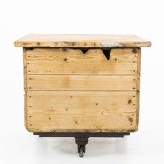 1920s French Wooden Chest on Cast Iron Wheels