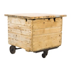 1920s French Wooden Chest on Cast Iron Wheels