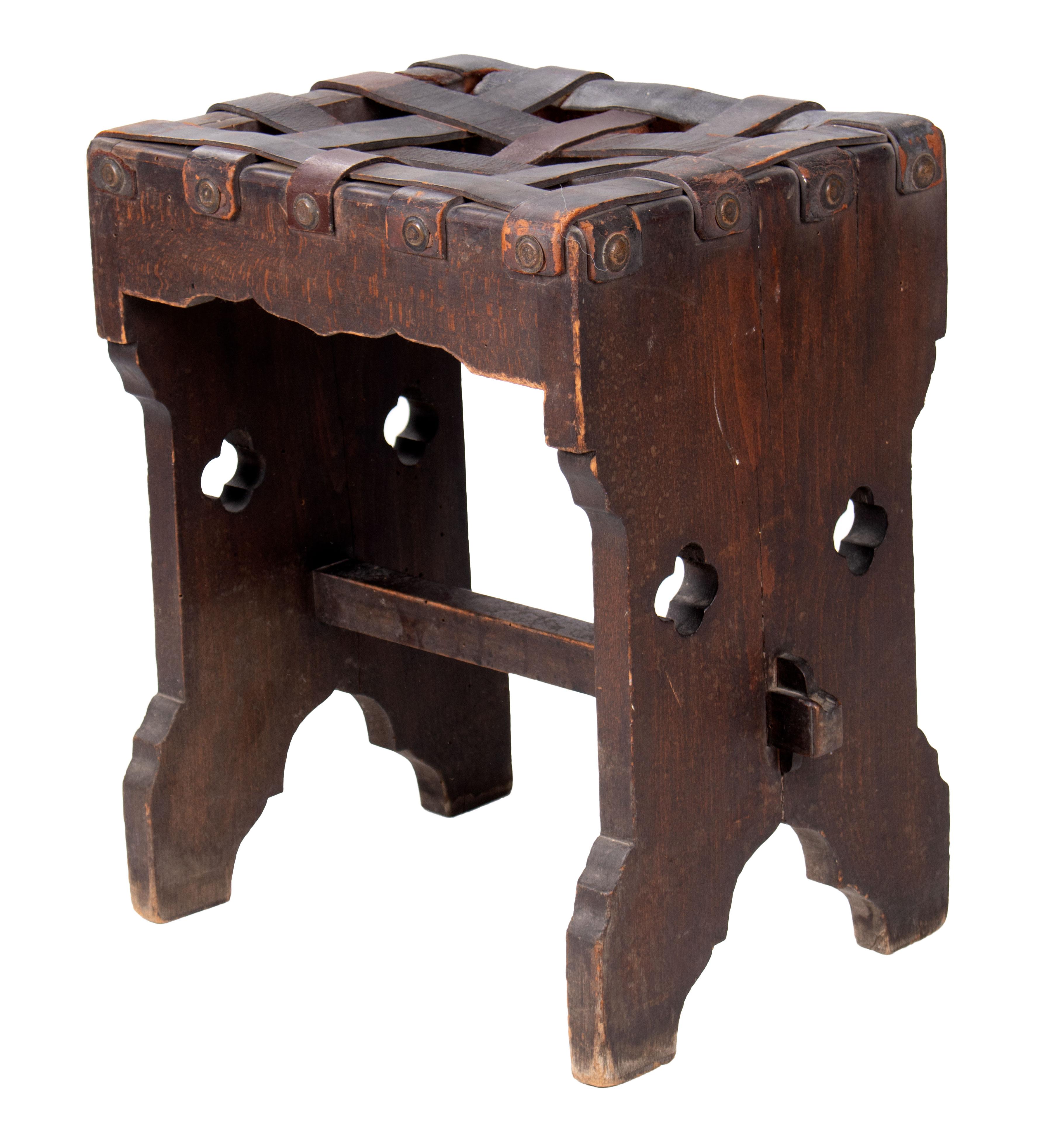 wooden stool with leather seat
