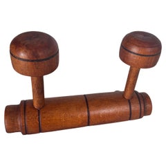 1920s French Wooden Wall Coat Rack with Two Hat and Garment Hooks  Description: