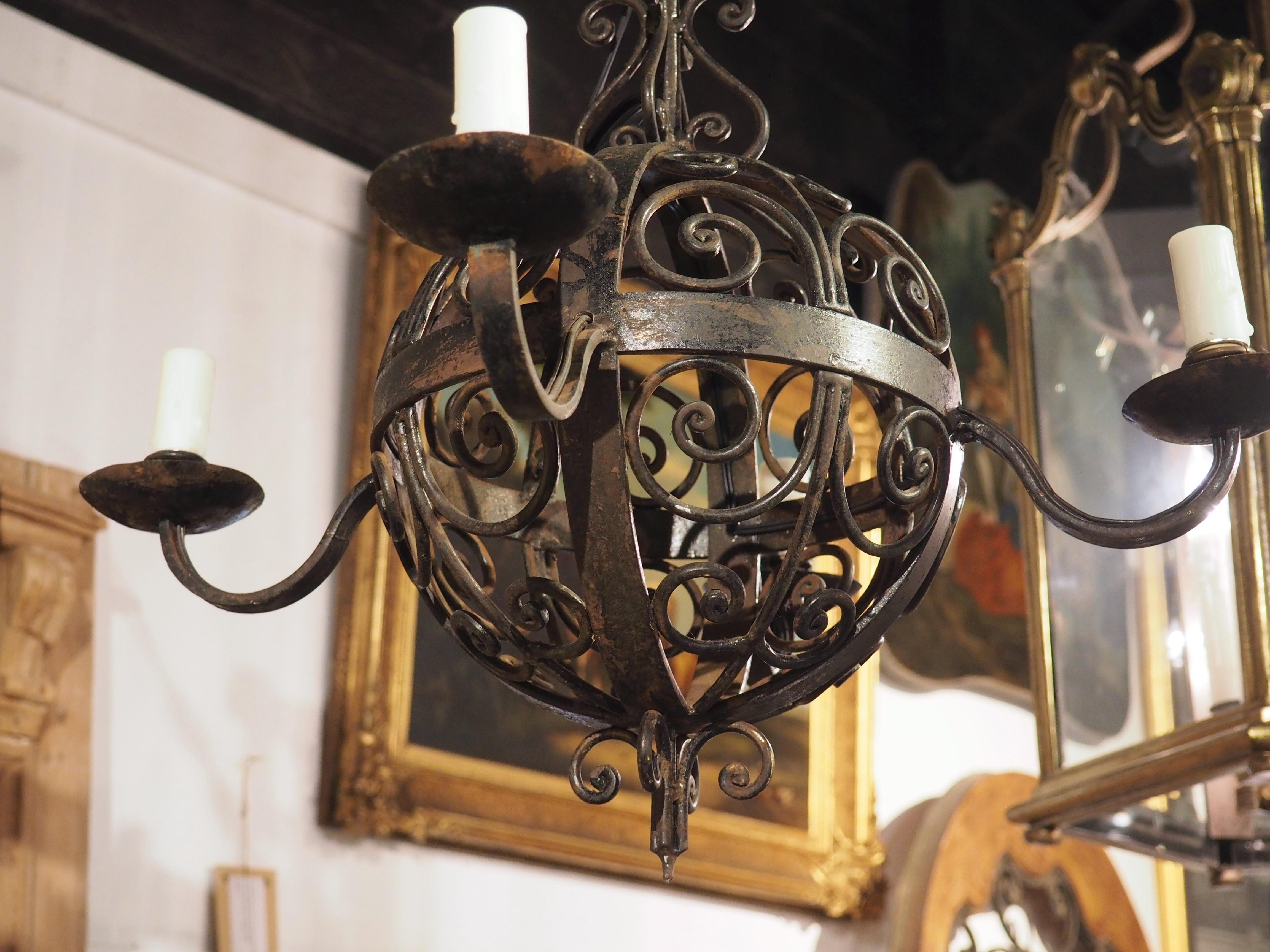 1920s, French, Wrought Iron Ball Chandelier 6