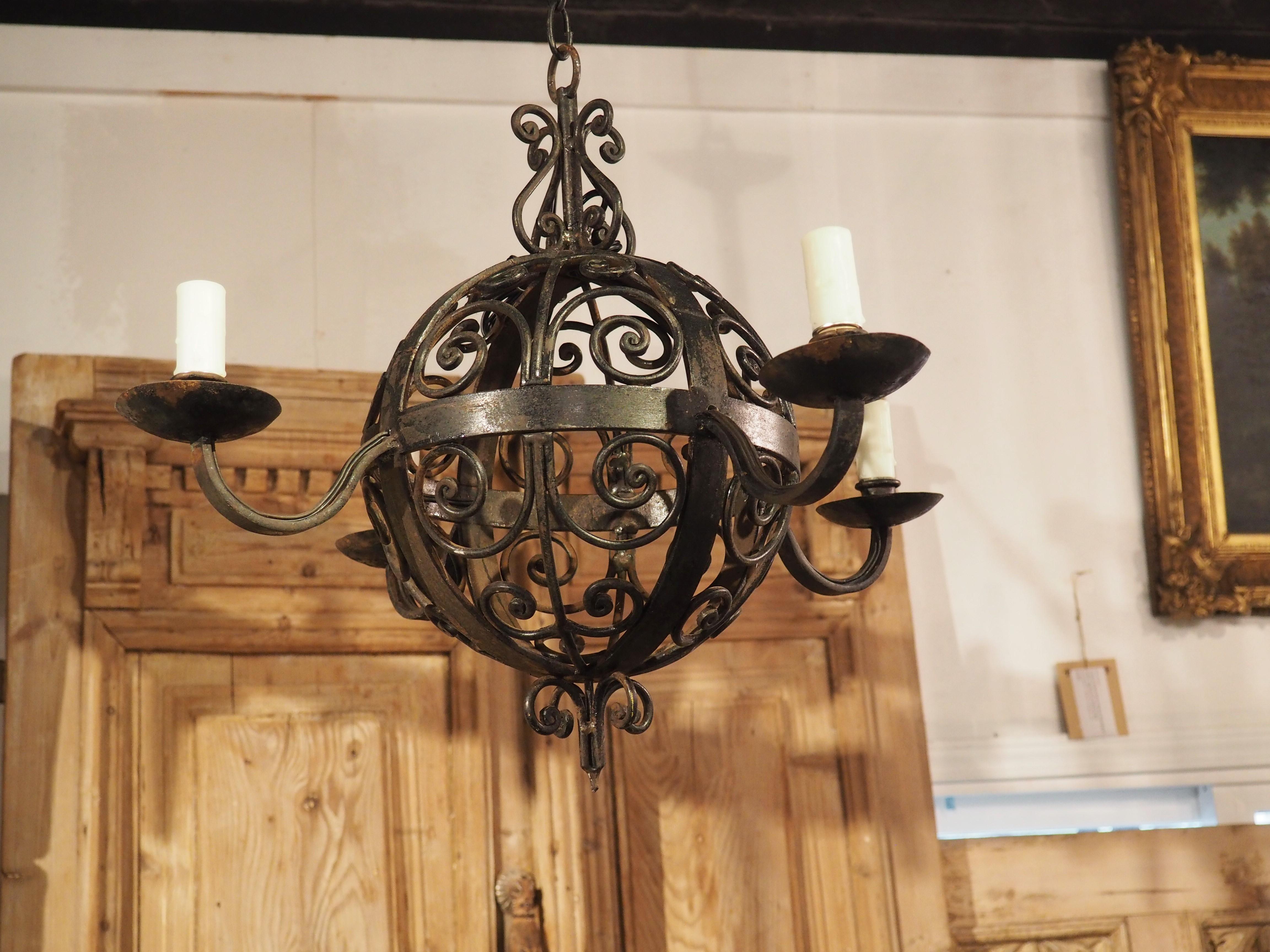 1920s, French, Wrought Iron Ball Chandelier 10