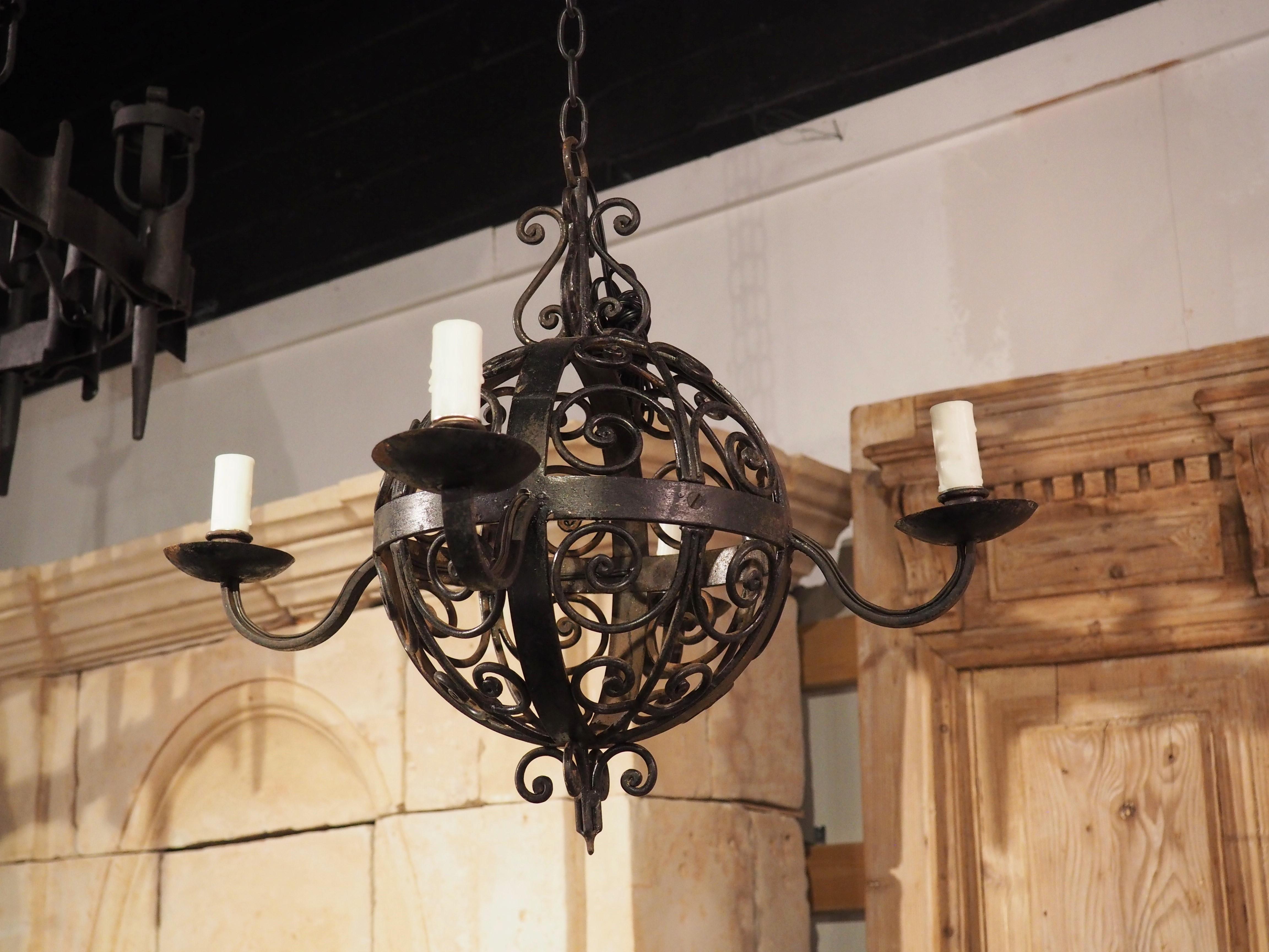 1920s, French, Wrought Iron Ball Chandelier 11