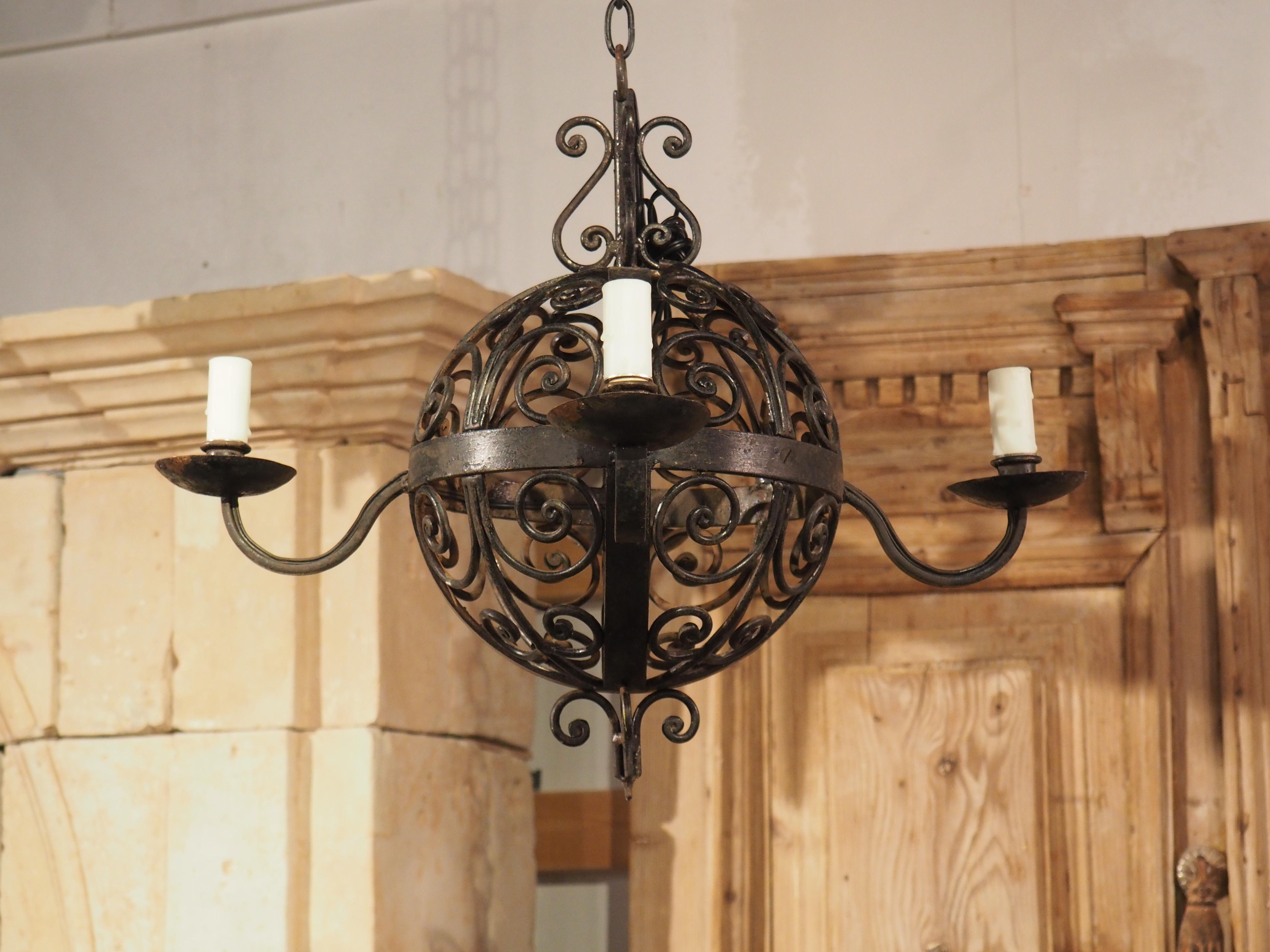 1920s, French, Wrought Iron Ball Chandelier 3