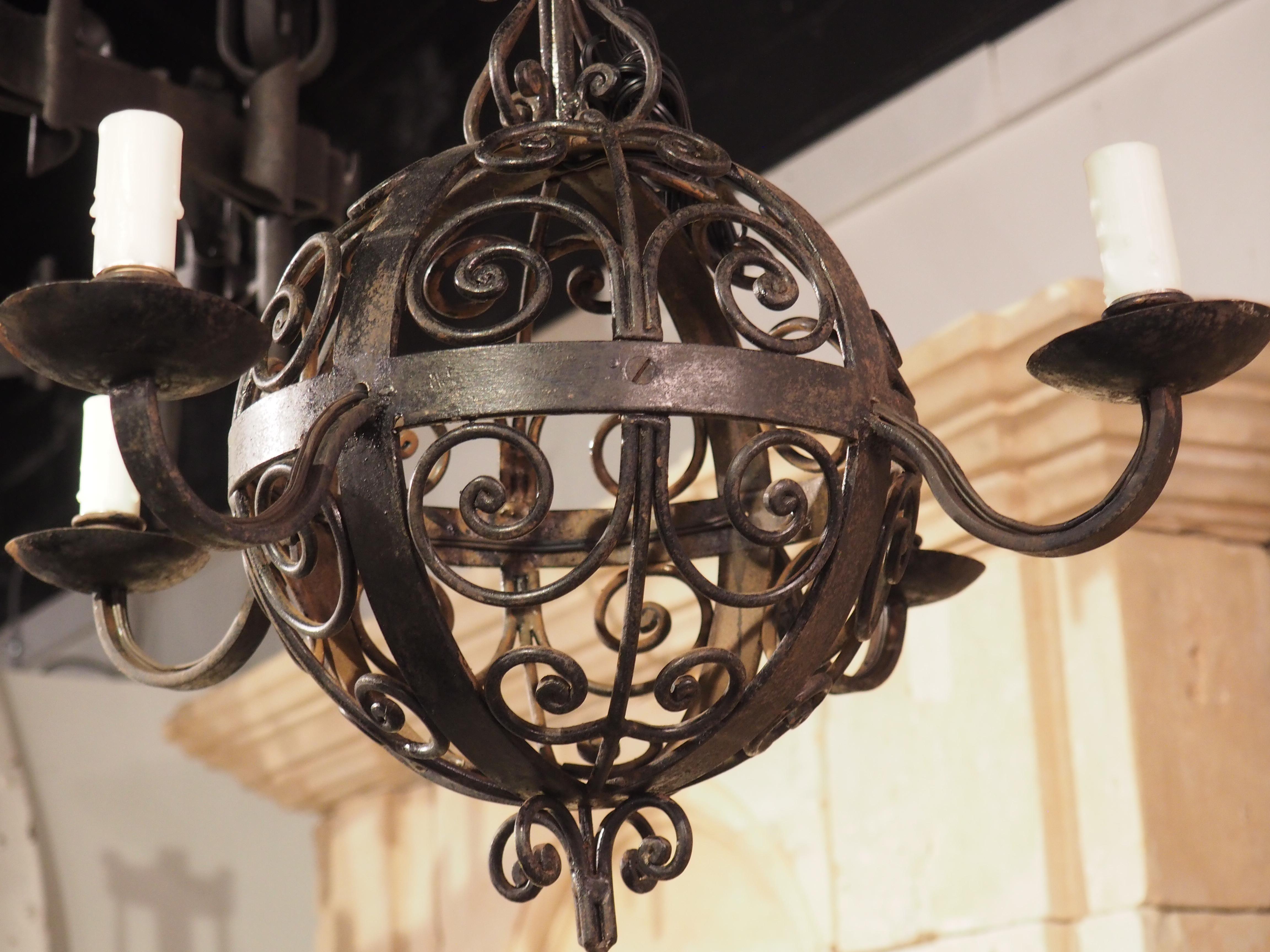 1920s, French, Wrought Iron Ball Chandelier 4