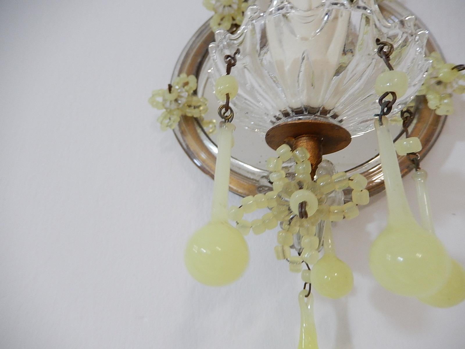 1920s French Yellow Opaline Murano Glass Mirrored Sconces 2