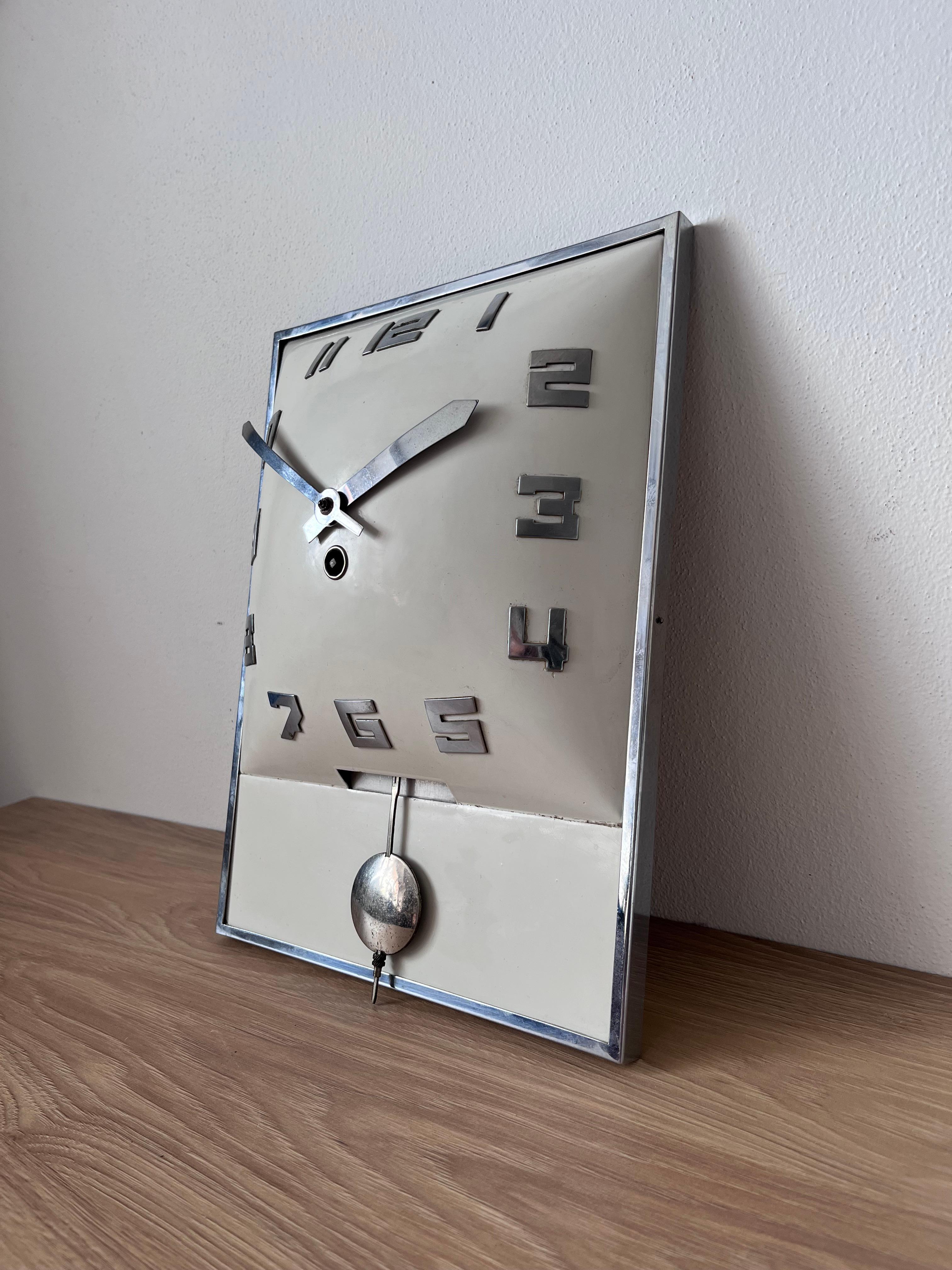 Mid-Century Modern 1920s Functionalist wall clock RARE, Czechoslovakia