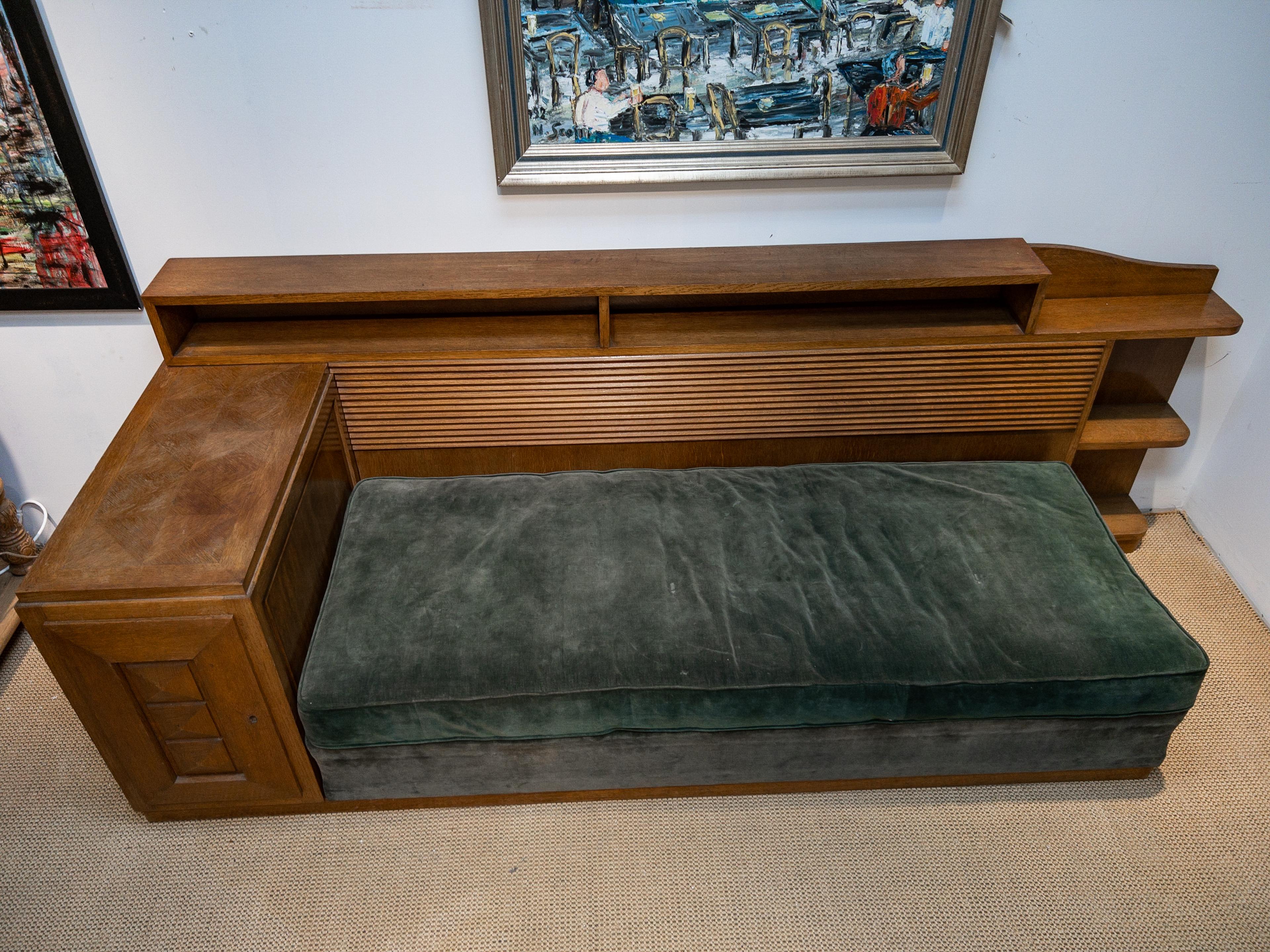 Art Deco 1920's Gaston Poisson Day Bed with Storage Cabinet and Shelves