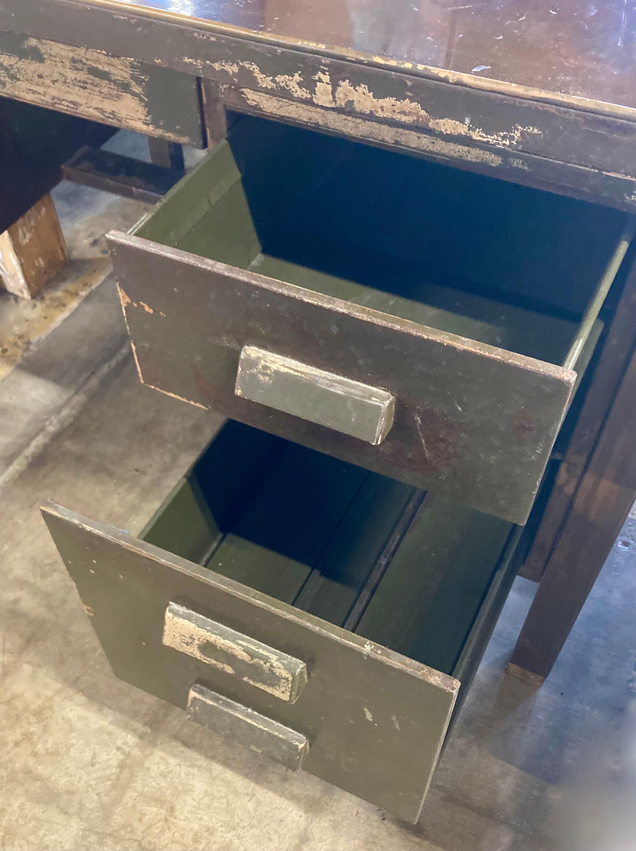 Steel 1920s General Fireproofing Desk with Distressed Patina