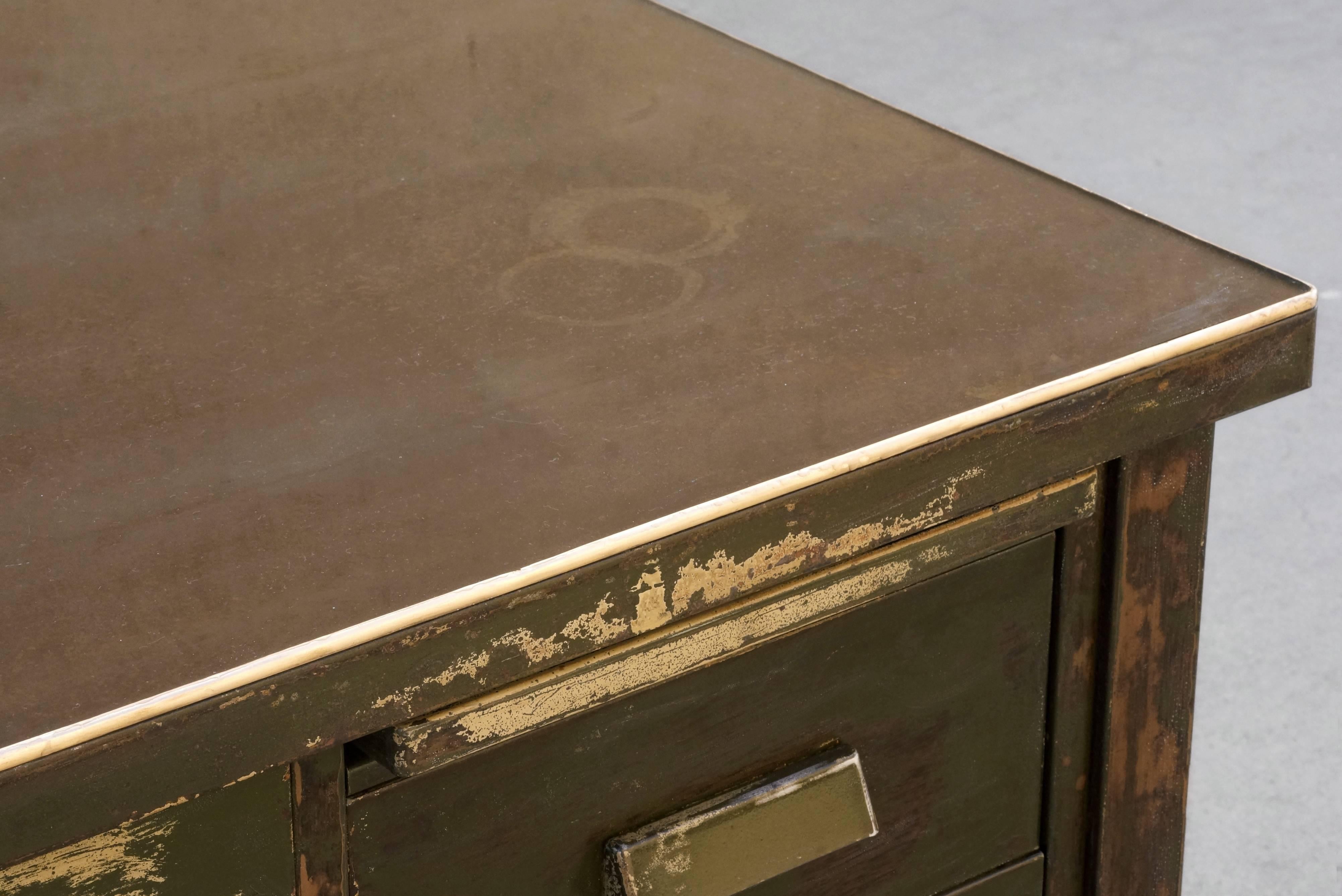 Industrial 1920s General Fireproofing Tanker Desk with Distressed Patina
