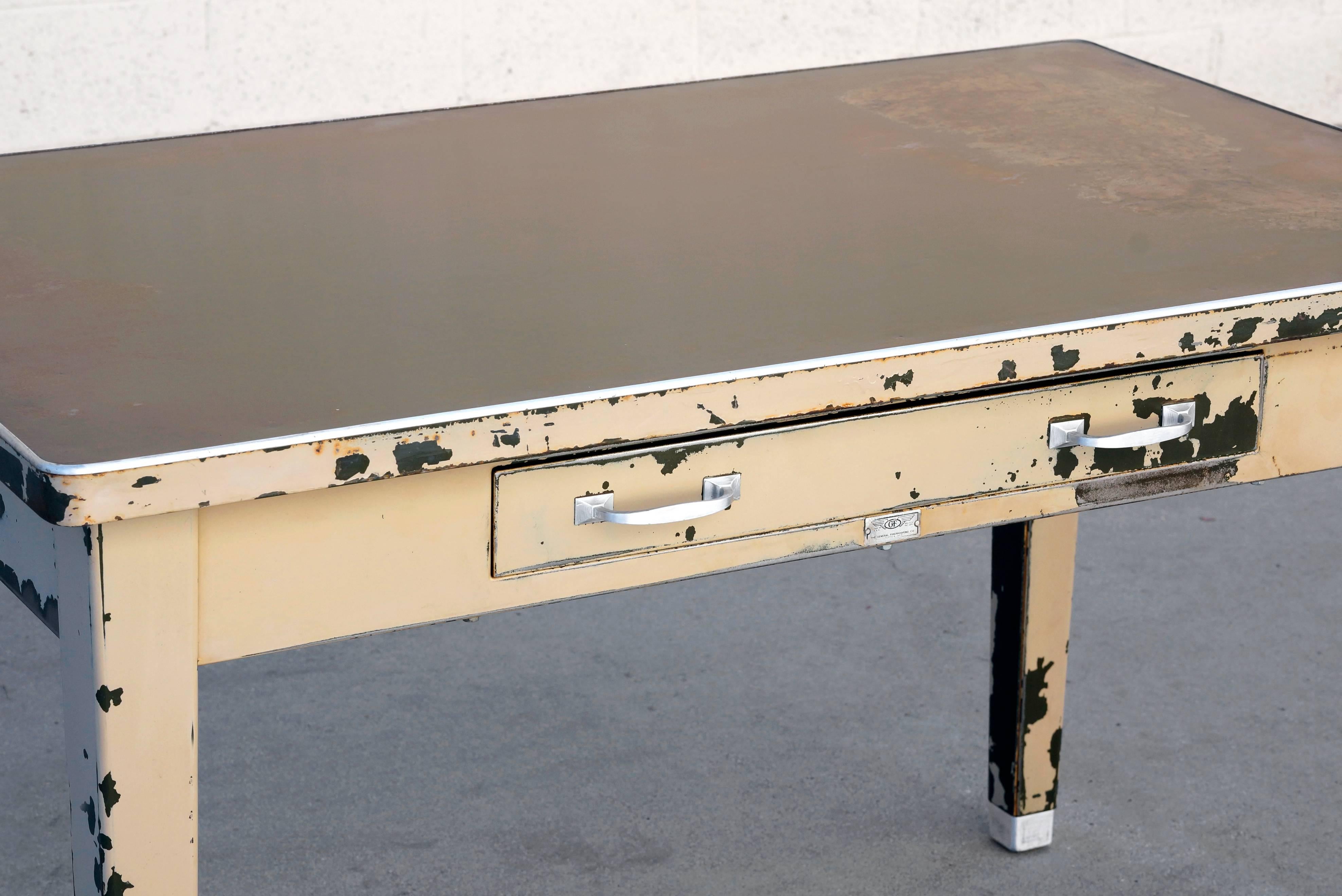 Industrial 1920s General Fireproofing Tanker Table with Patina