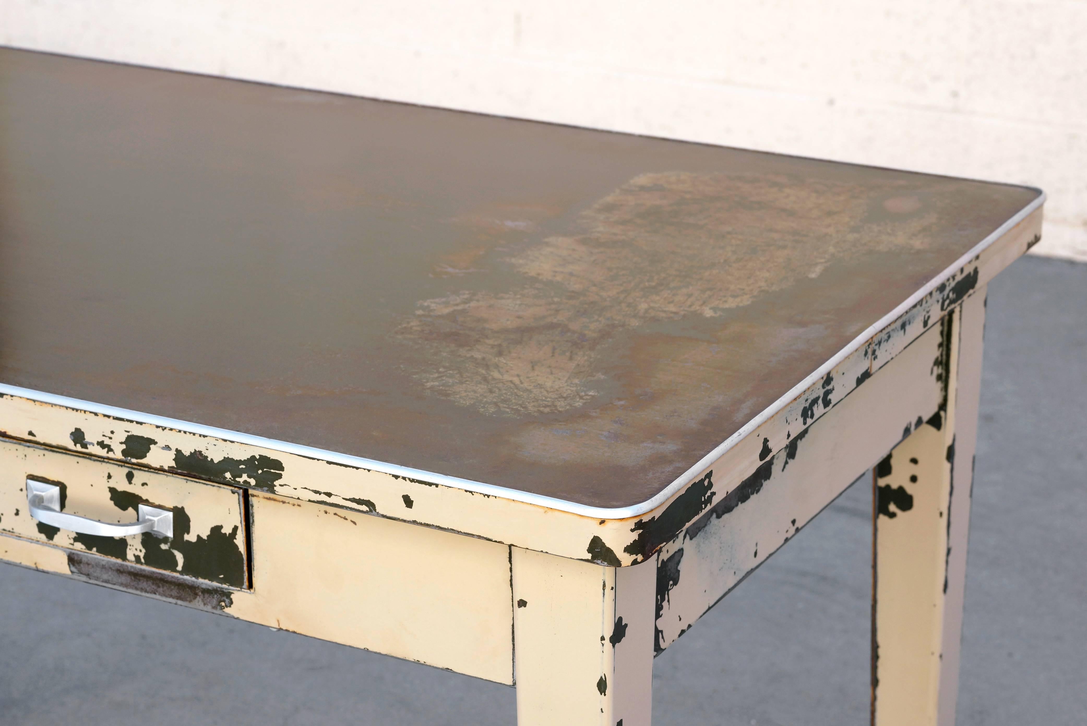 American 1920s General Fireproofing Tanker Table with Patina