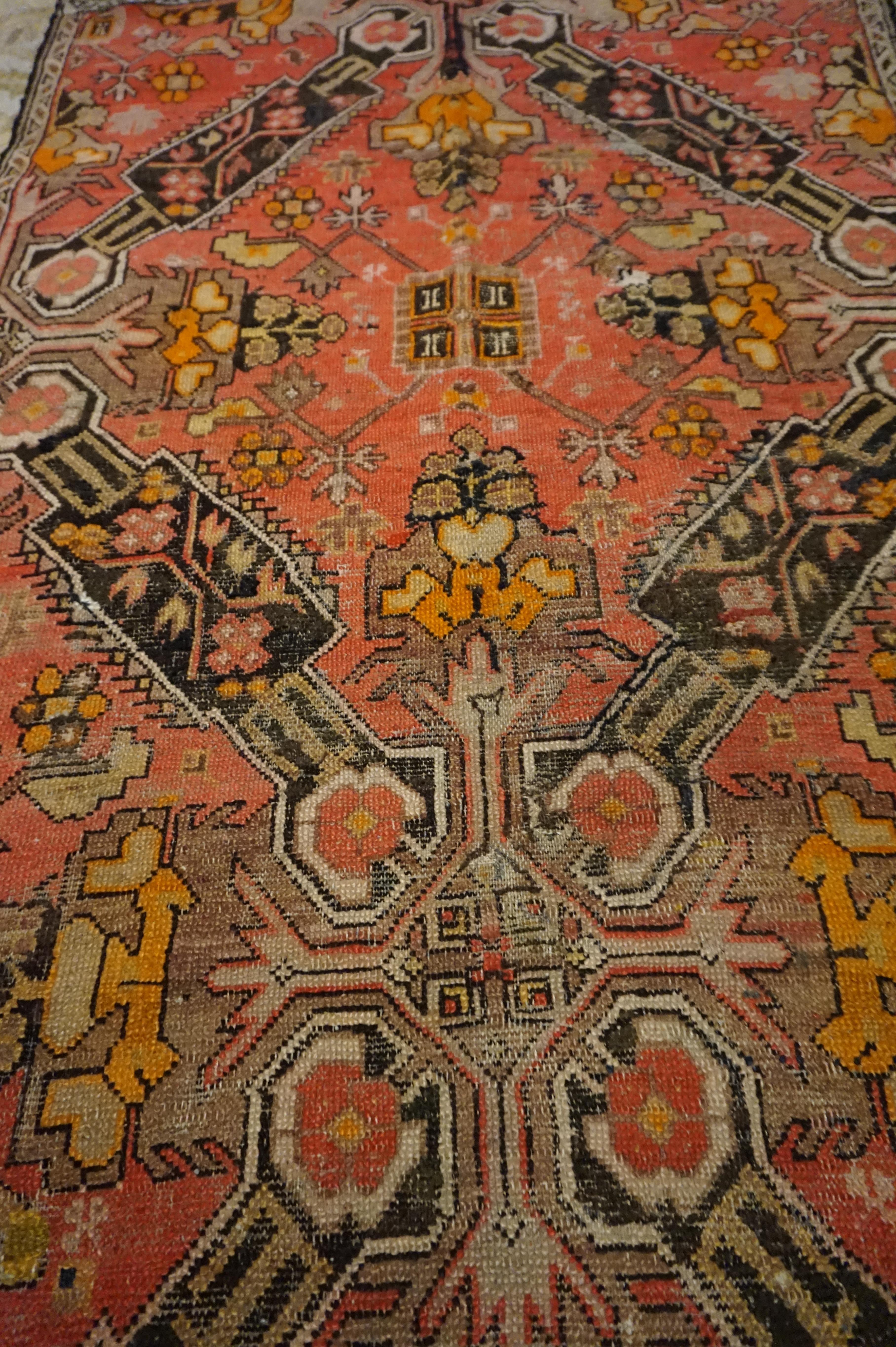 Tribal 1920's Georgia Caucasus Hand-knotted Rug With Kite Medallions & Geometric Scheme For Sale