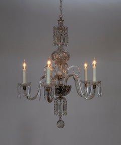 1920s Georgian Style Cut Crystal 5-Light Chandelier