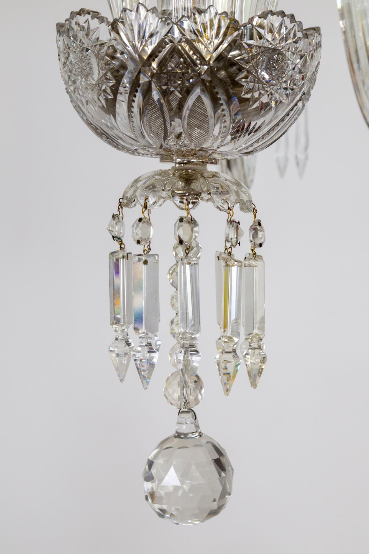 1920s Georgian Style Cut Crystal 5-Light Chandelier In Good Condition For Sale In San Francisco, CA