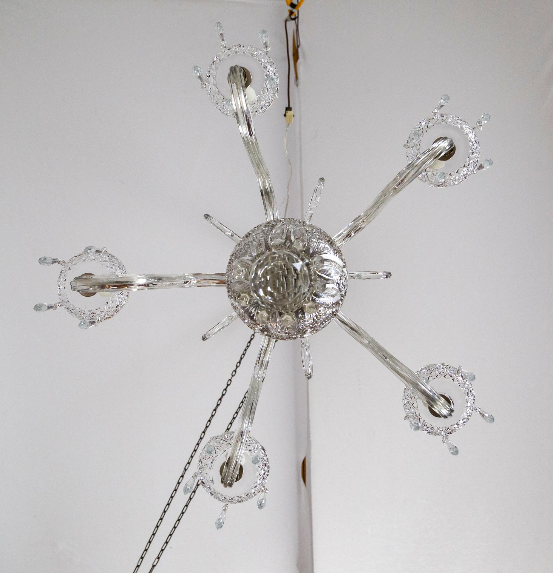Metal 1920s Georgian Style Cut Crystal 5-Light Chandelier For Sale