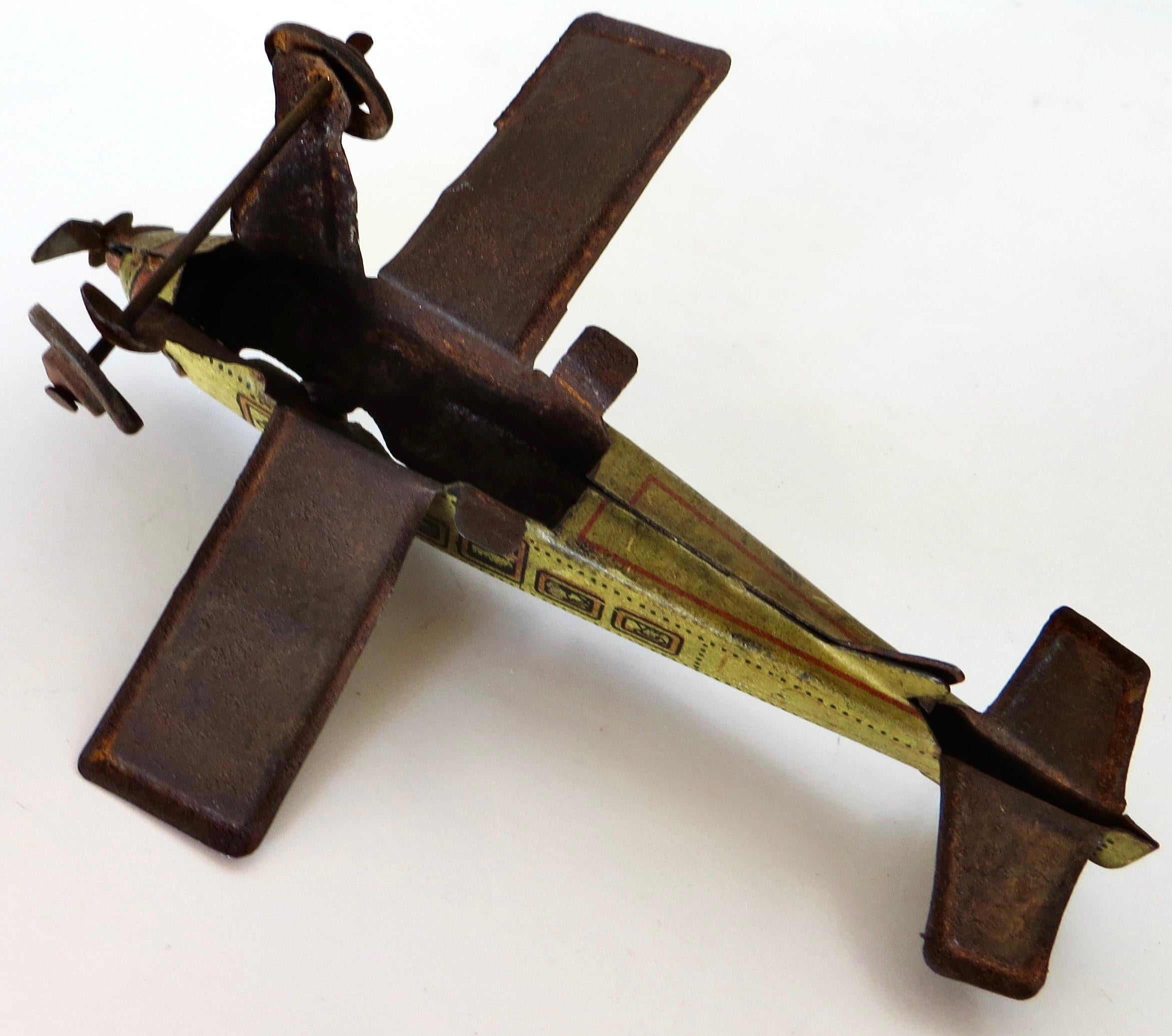 Folk Art 1920's German Airplane Penny Toy by Kellerman (Mounted on Marx 