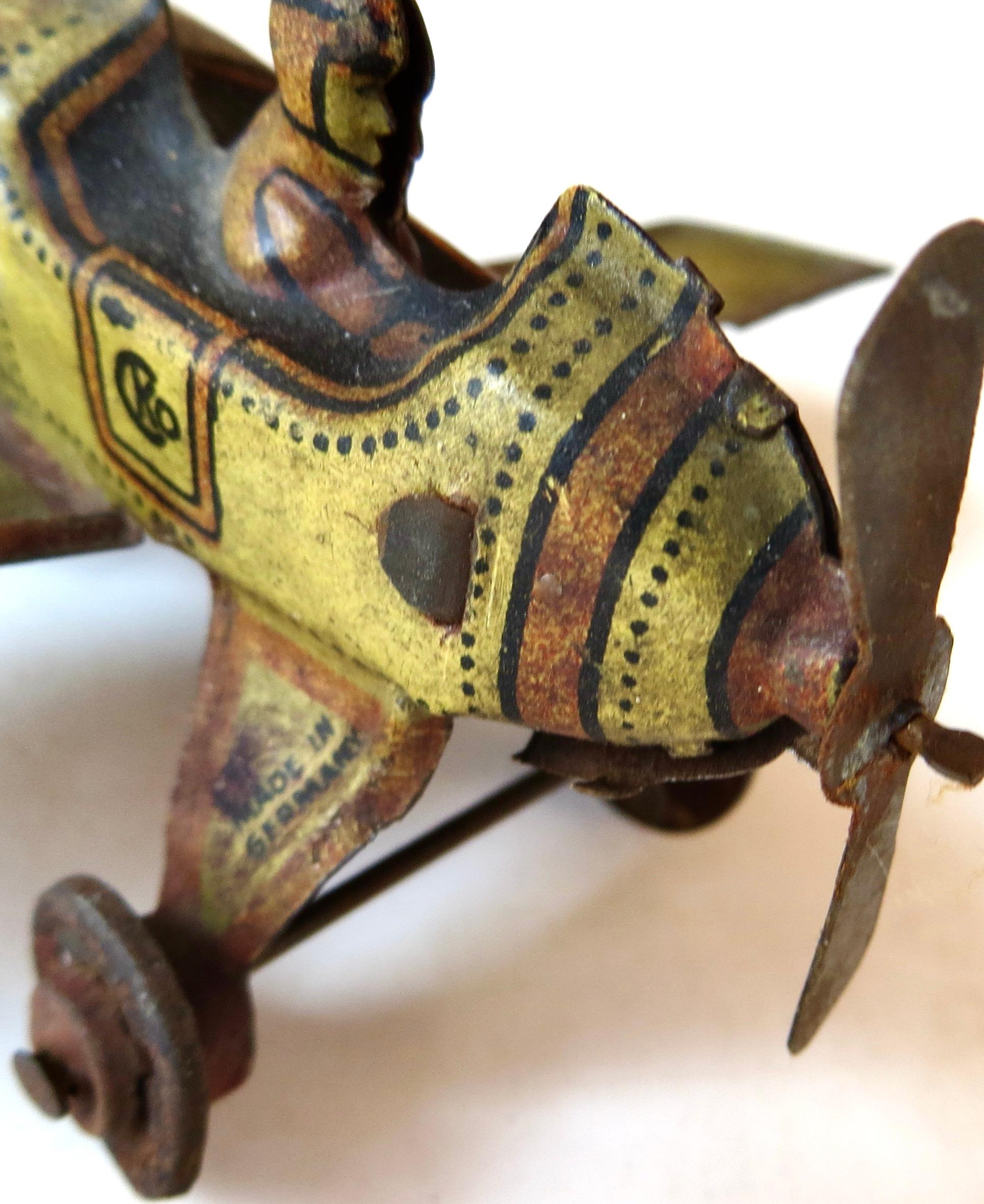 Metalwork 1920's German Airplane Penny Toy by Kellerman (Mounted on Marx 