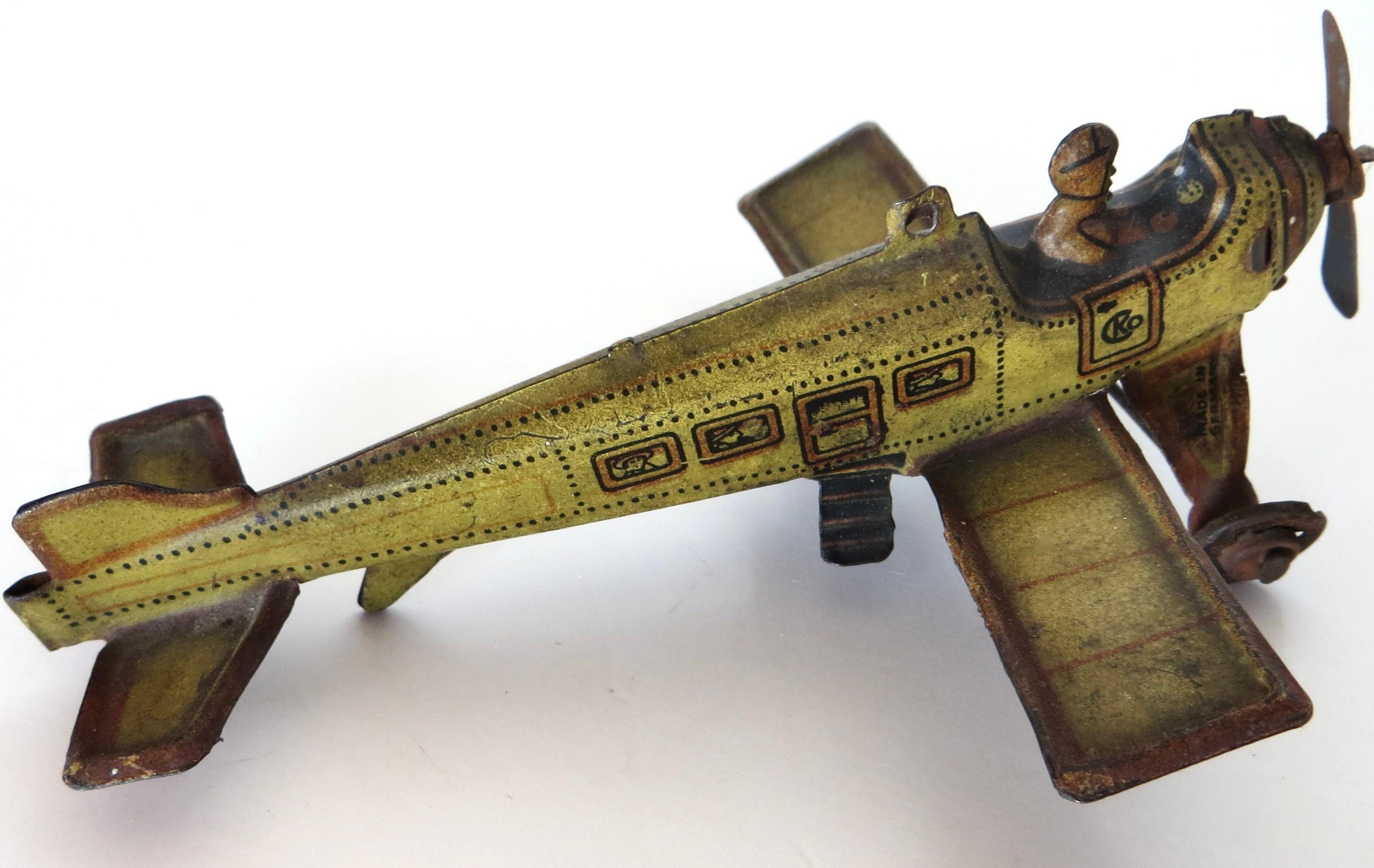 1920's German Airplane Penny Toy by Kellerman (Mounted on Marx 