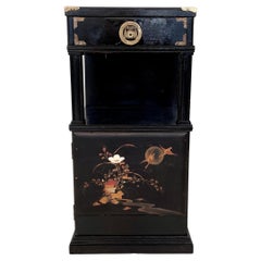 Antique 1920s German Art Deco Black Chinoiserie Nightstand / Small Chest