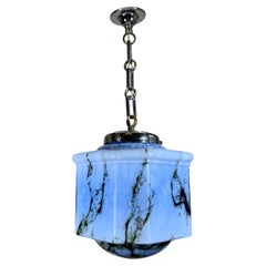 1920s German Art Deco Blue Marble Glass Ceiling Pendant Light