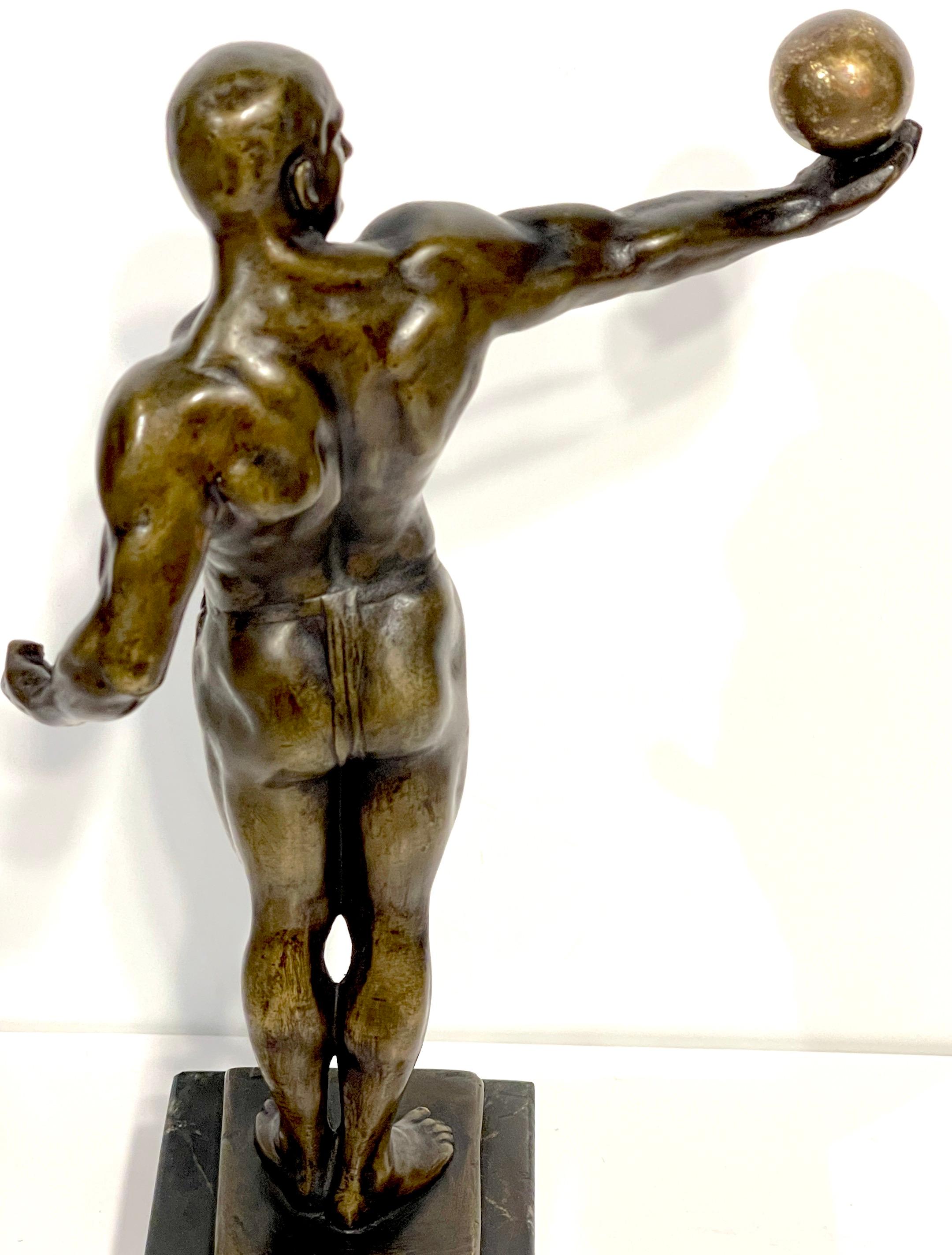 1920s German Greco-Roman Style Bronze Male Physique Sculpture by S. Bauer  3