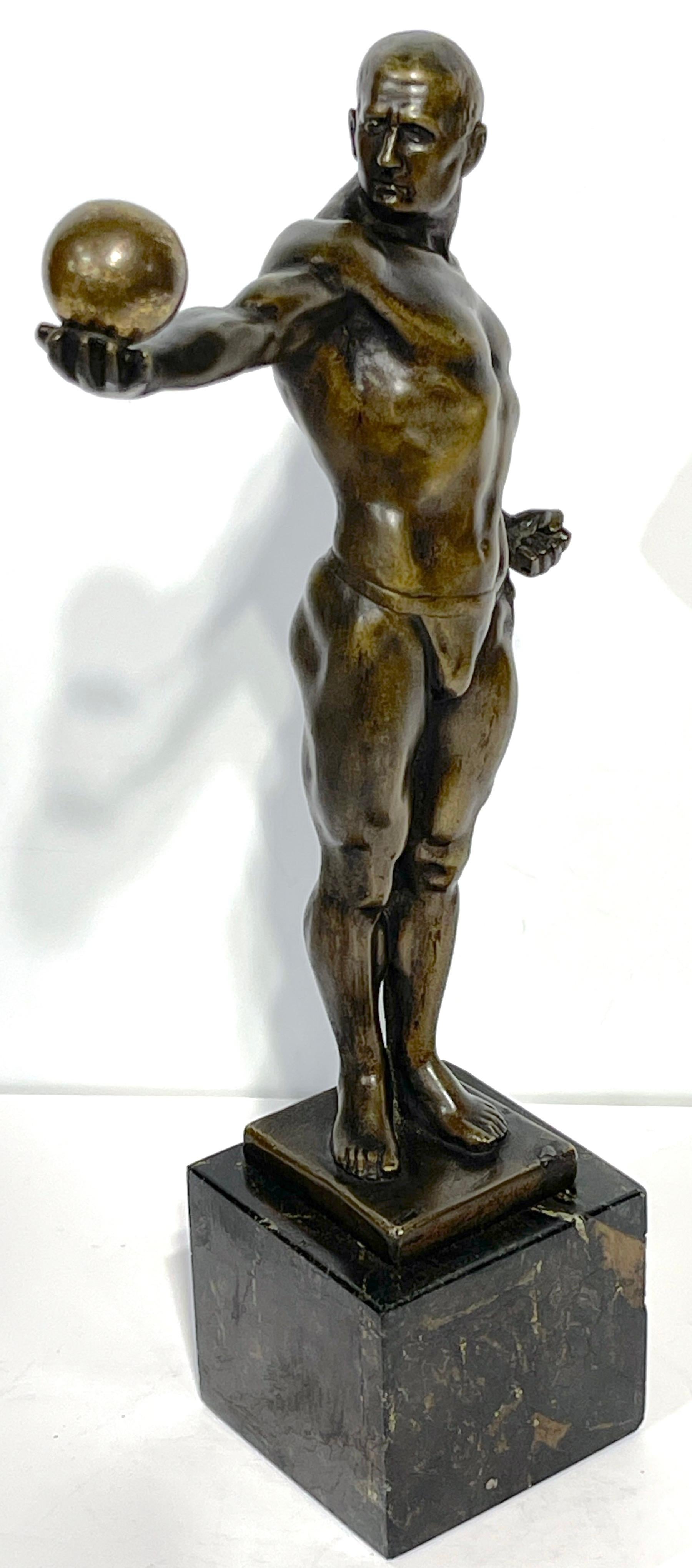 Cast 1920s German Greco-Roman Style Bronze Male Physique Sculpture by S. Bauer 