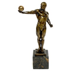 1920s German Greco-Roman Style Bronze Male Physique Sculpture by S. Bauer