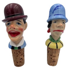 1920's German Porcelain and Cork Handsome Couple Bottle Stoppers