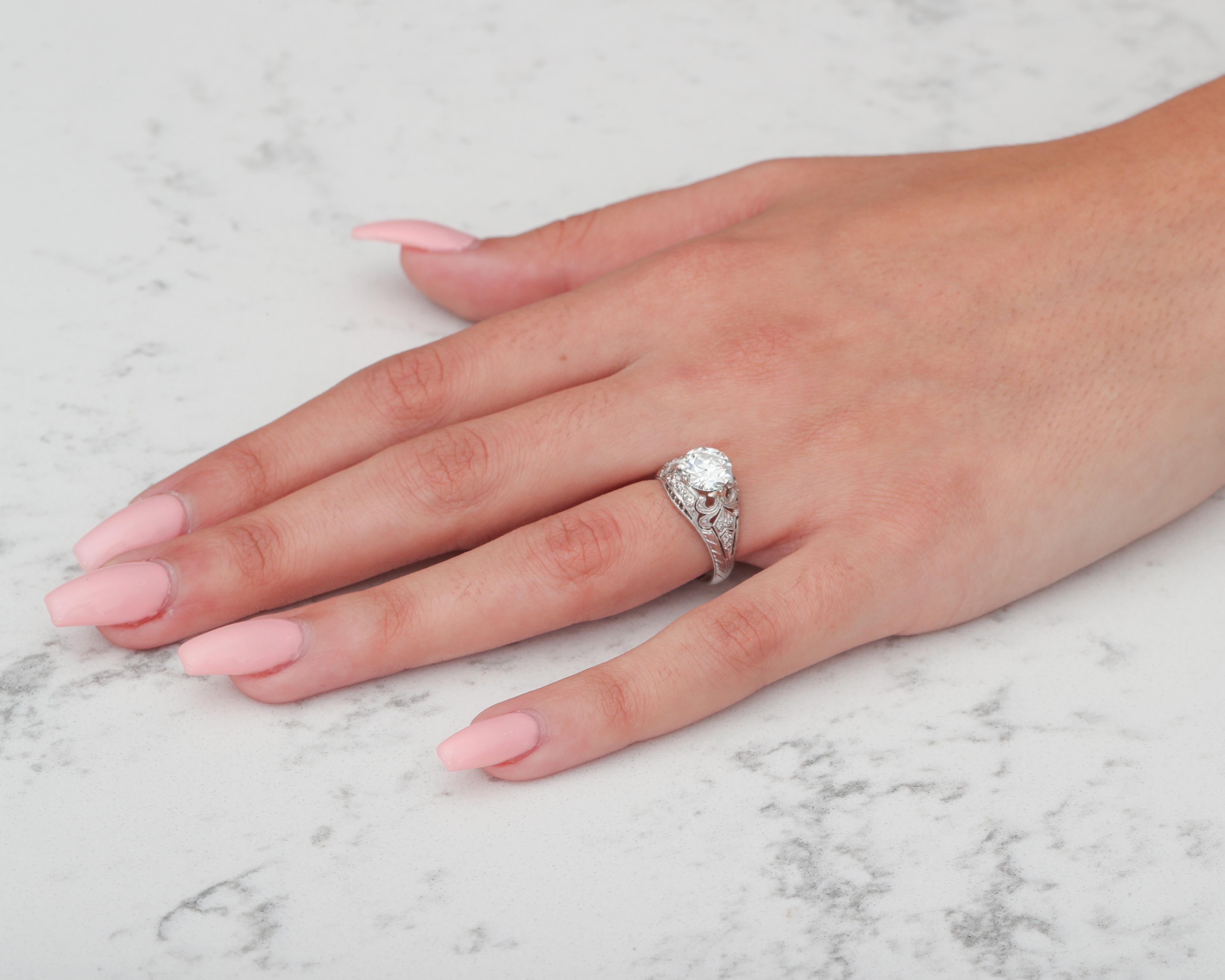 1920s GIA Certified 1.90 Carat Total Diamond Platinum Engagement Ring 4