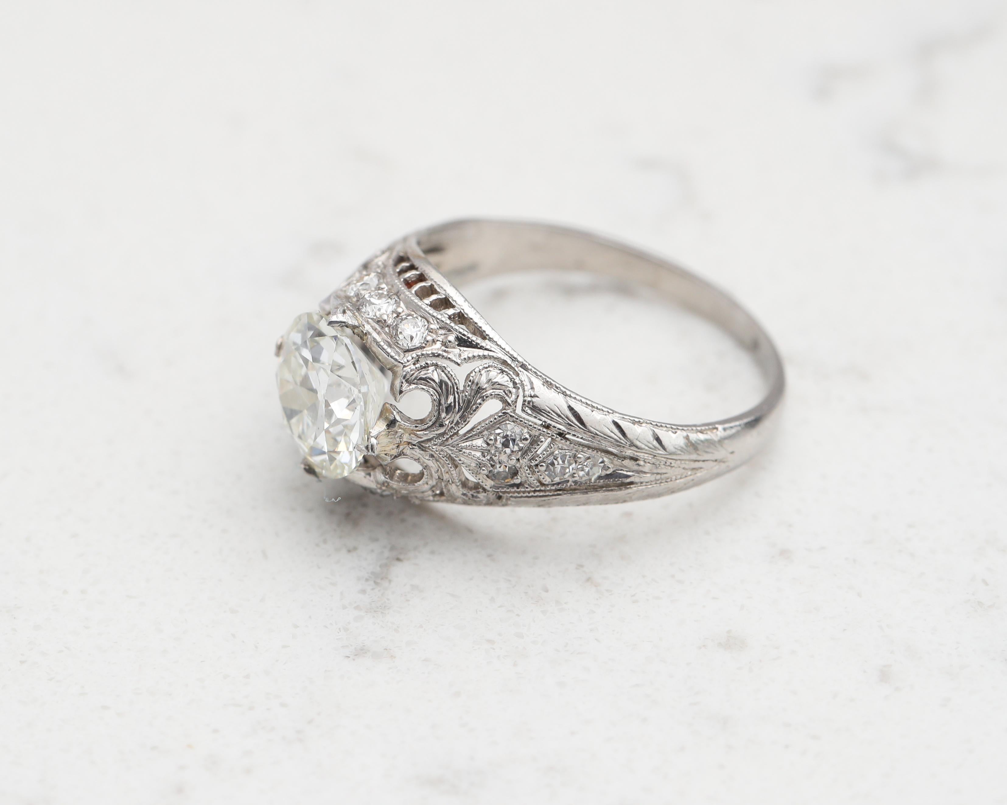 Art Deco 1920s GIA Certified 1.90 Carat Total Diamond Platinum Engagement Ring