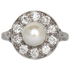 1920s GIA Certified Pearl Diamond Platinum Engagement Ring