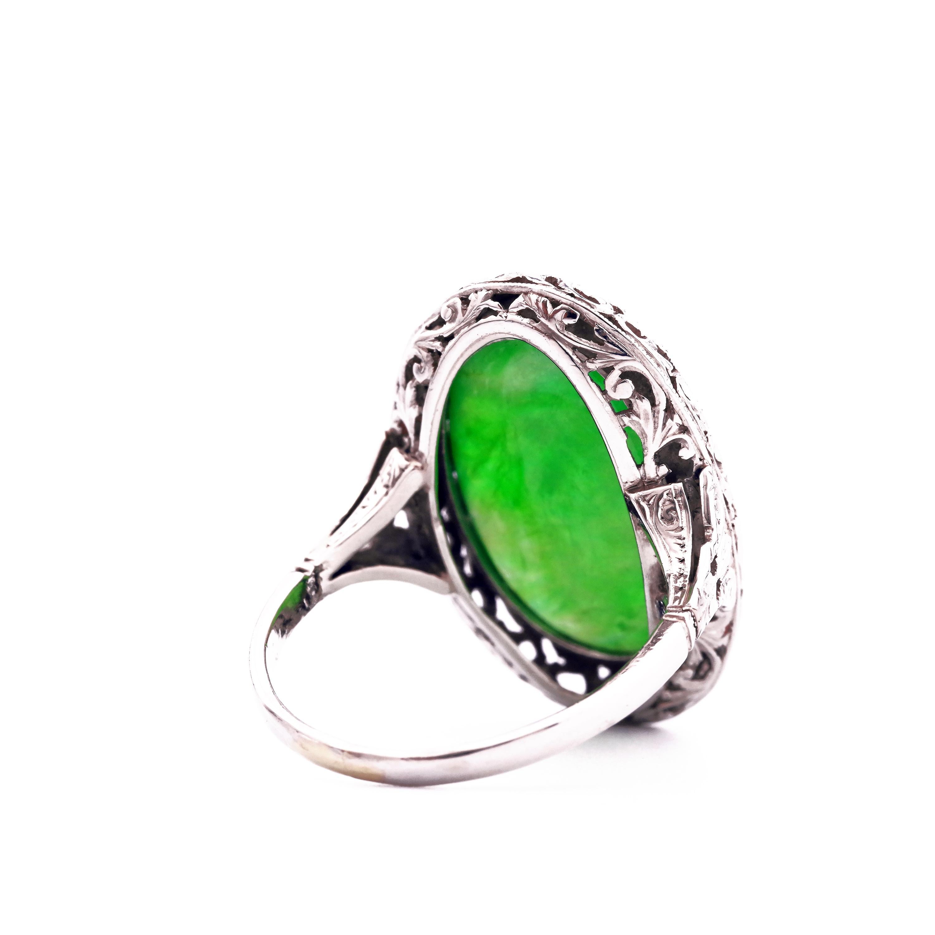 1920s GIA Certified Untreated Water Jadeite Jade Ring in Platinum 5