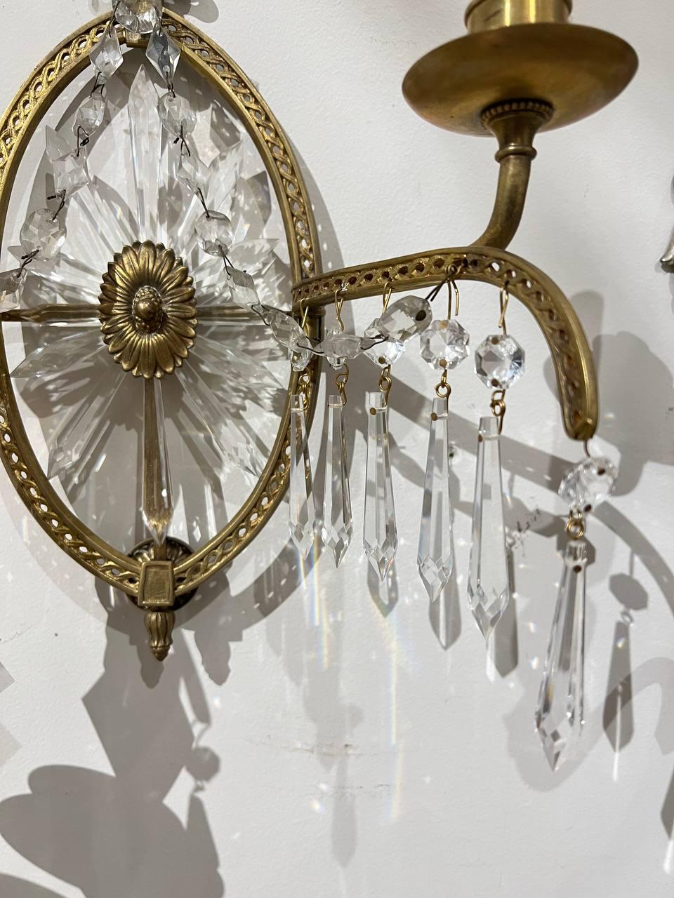 American Classical 1920s Gilt Bronze and Crystals Caldwell Sconces For Sale