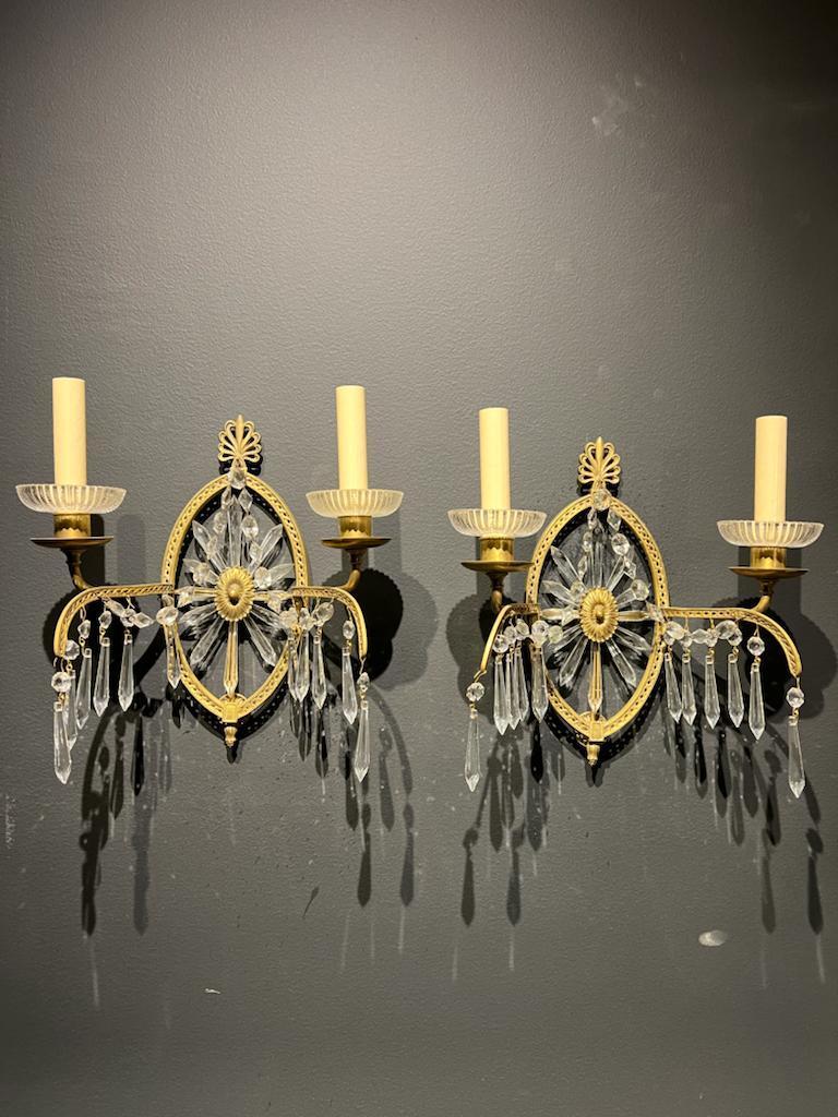 American 1920s Gilt Bronze and Crystals Caldwell Sconces For Sale