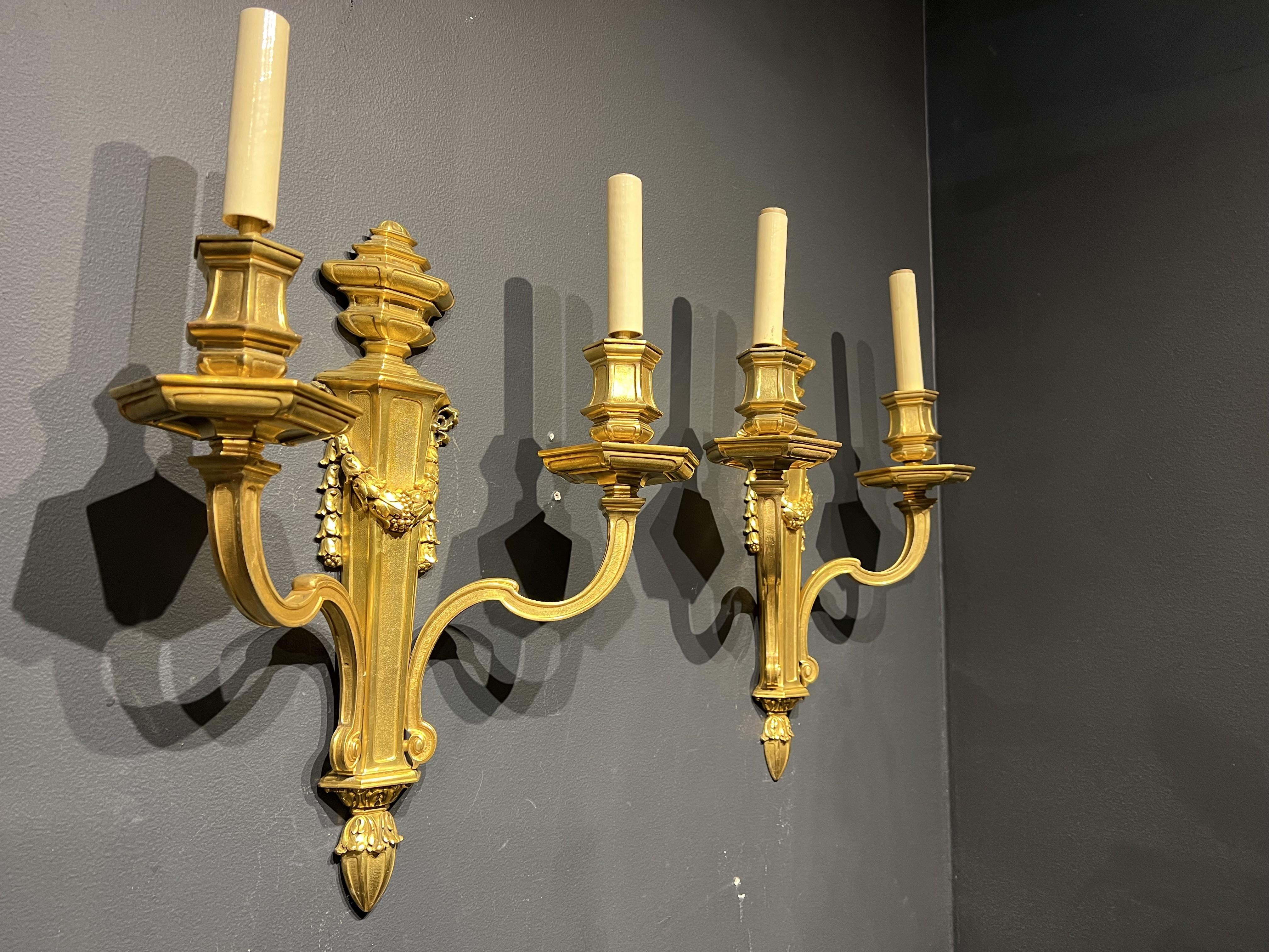American 1920's Gilt Bronze Caldwell Sconces For Sale