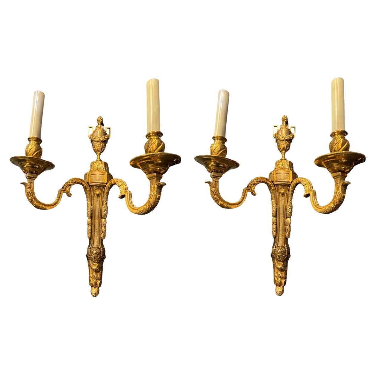 1920's Gilt Bronze French Sconces Louis XVI For Sale