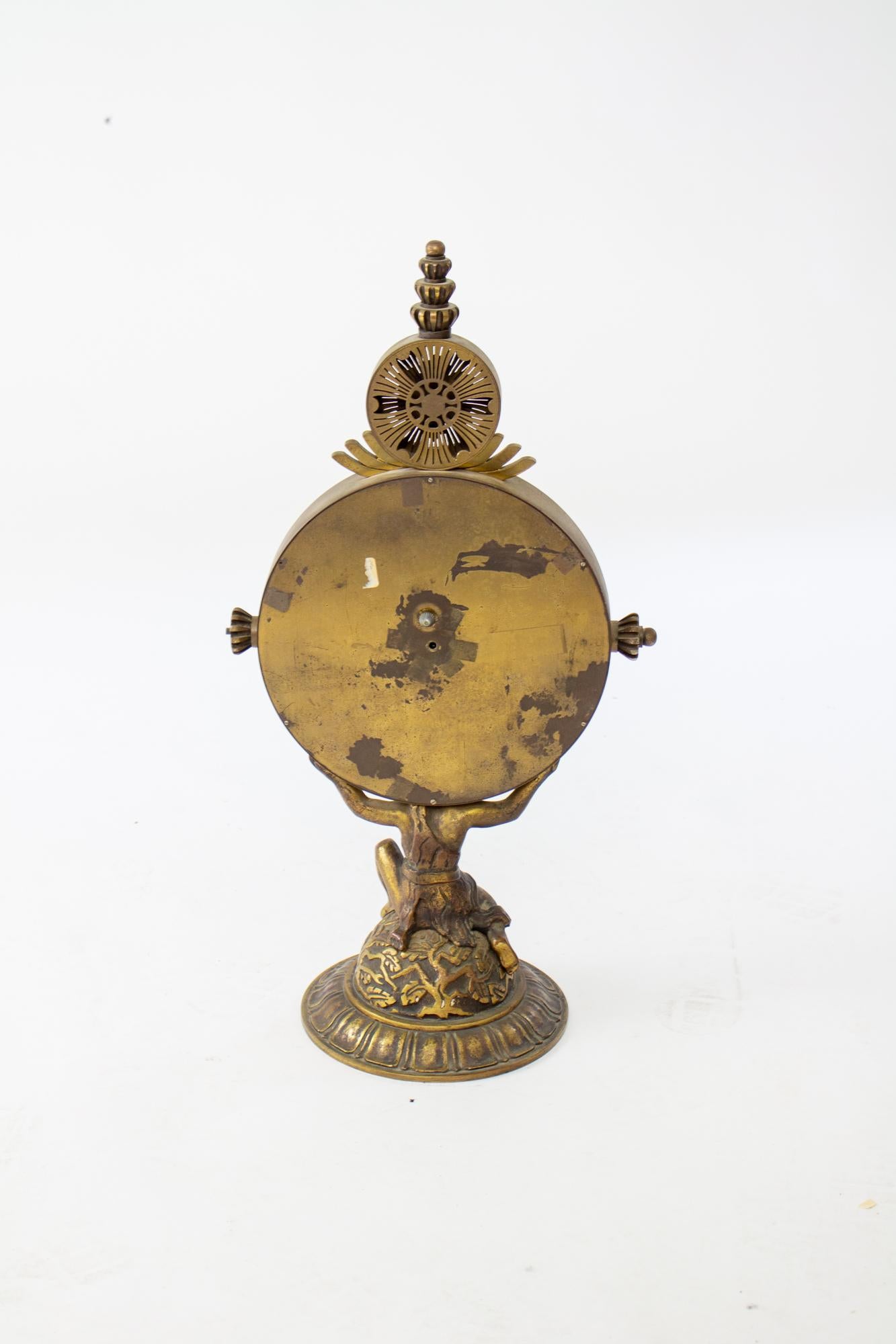 1920’s Gilt Bronze ImHof Atlas and Zodiac Desk Clock In Fair Condition In Canton, MA
