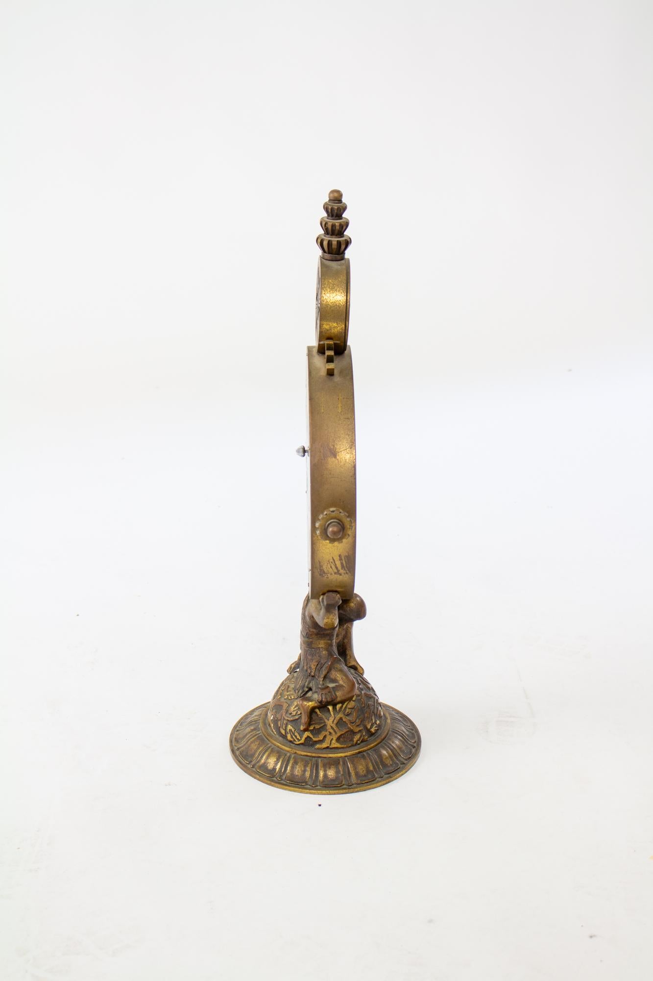 20th Century 1920’s Gilt Bronze ImHof Atlas and Zodiac Desk Clock