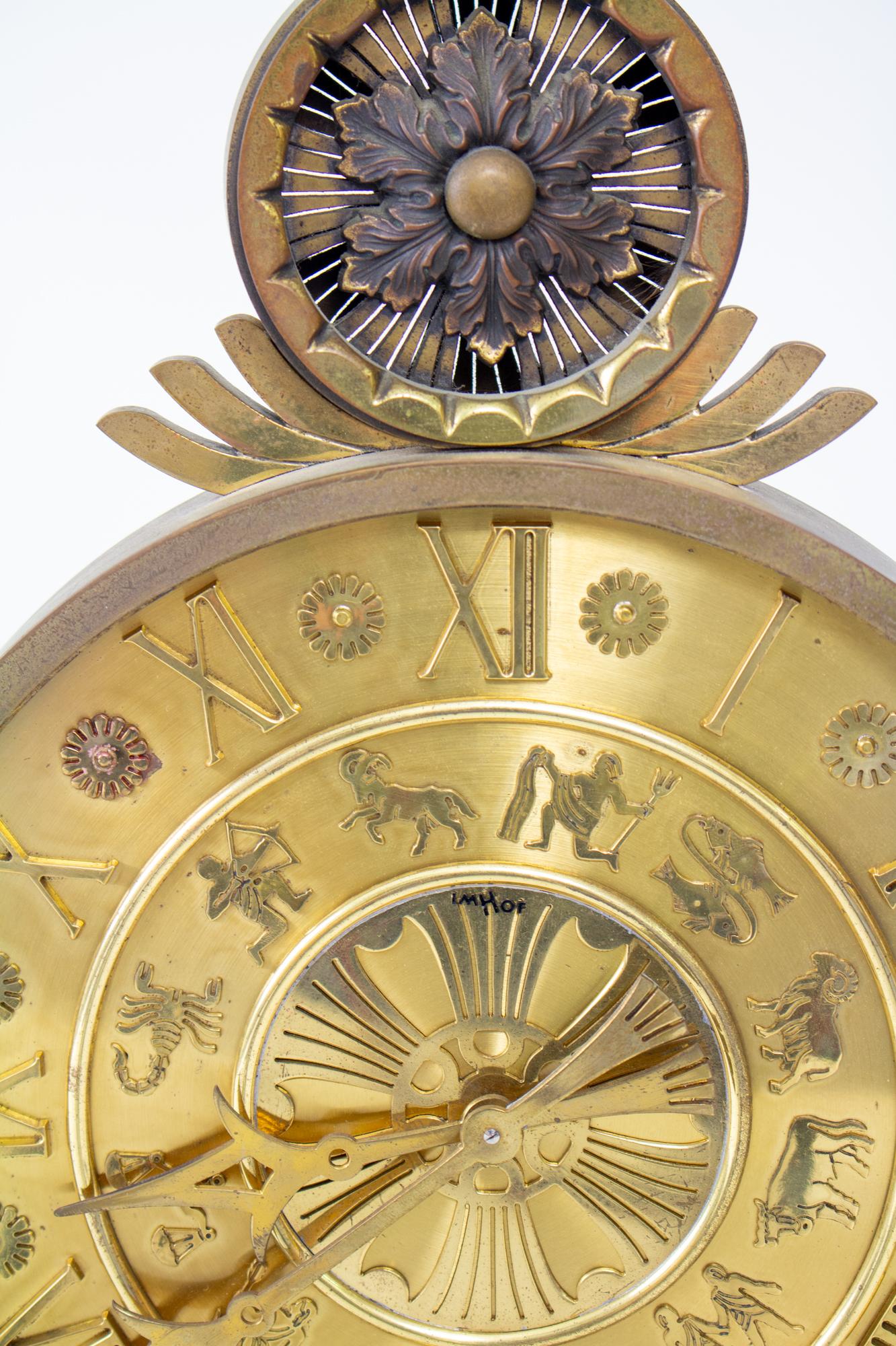 1920’s Gilt Bronze ImHof Atlas and Zodiac Desk Clock 1