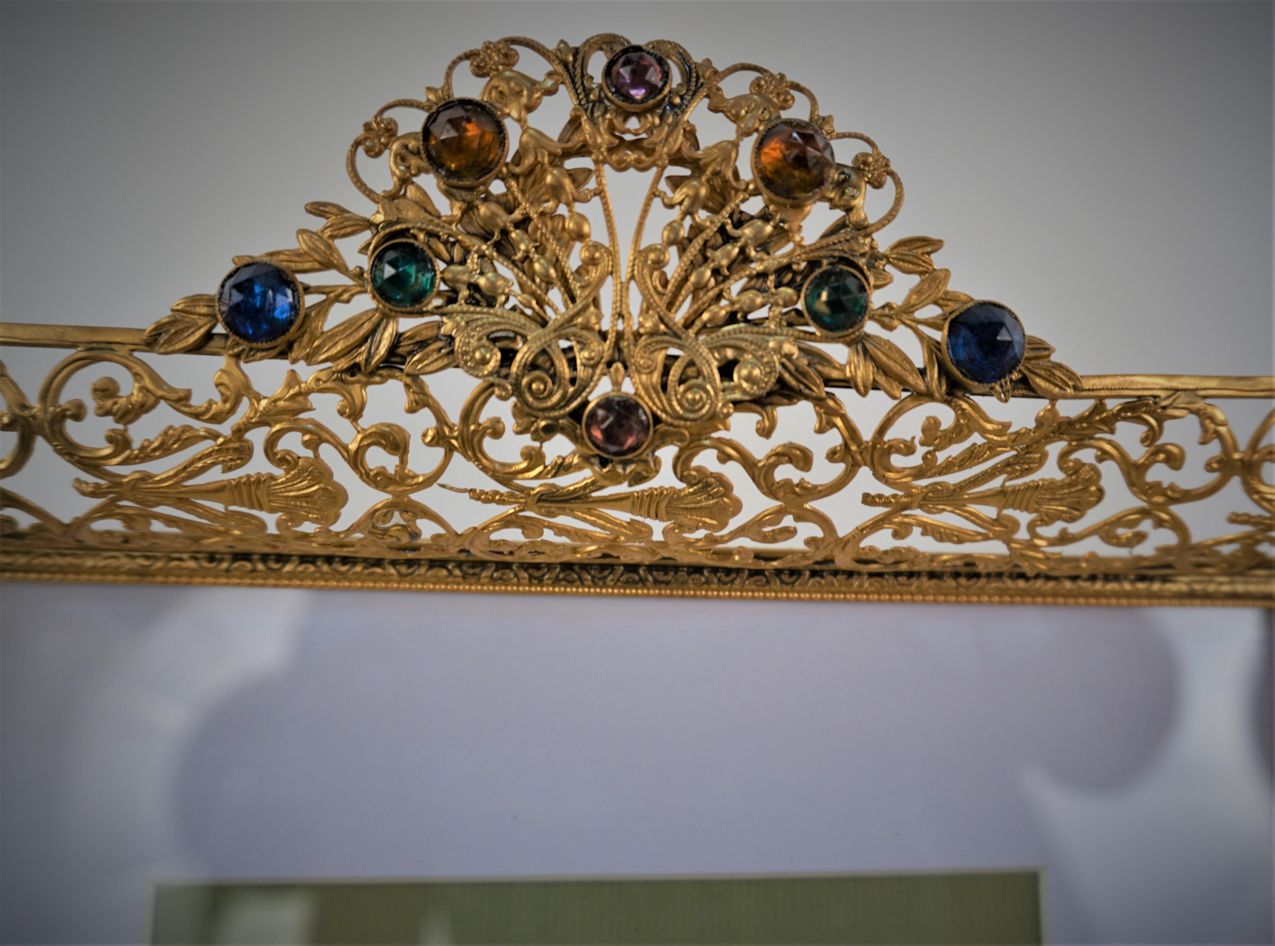 European 1920's Gilt Bronze Picture Frame with Jewels.