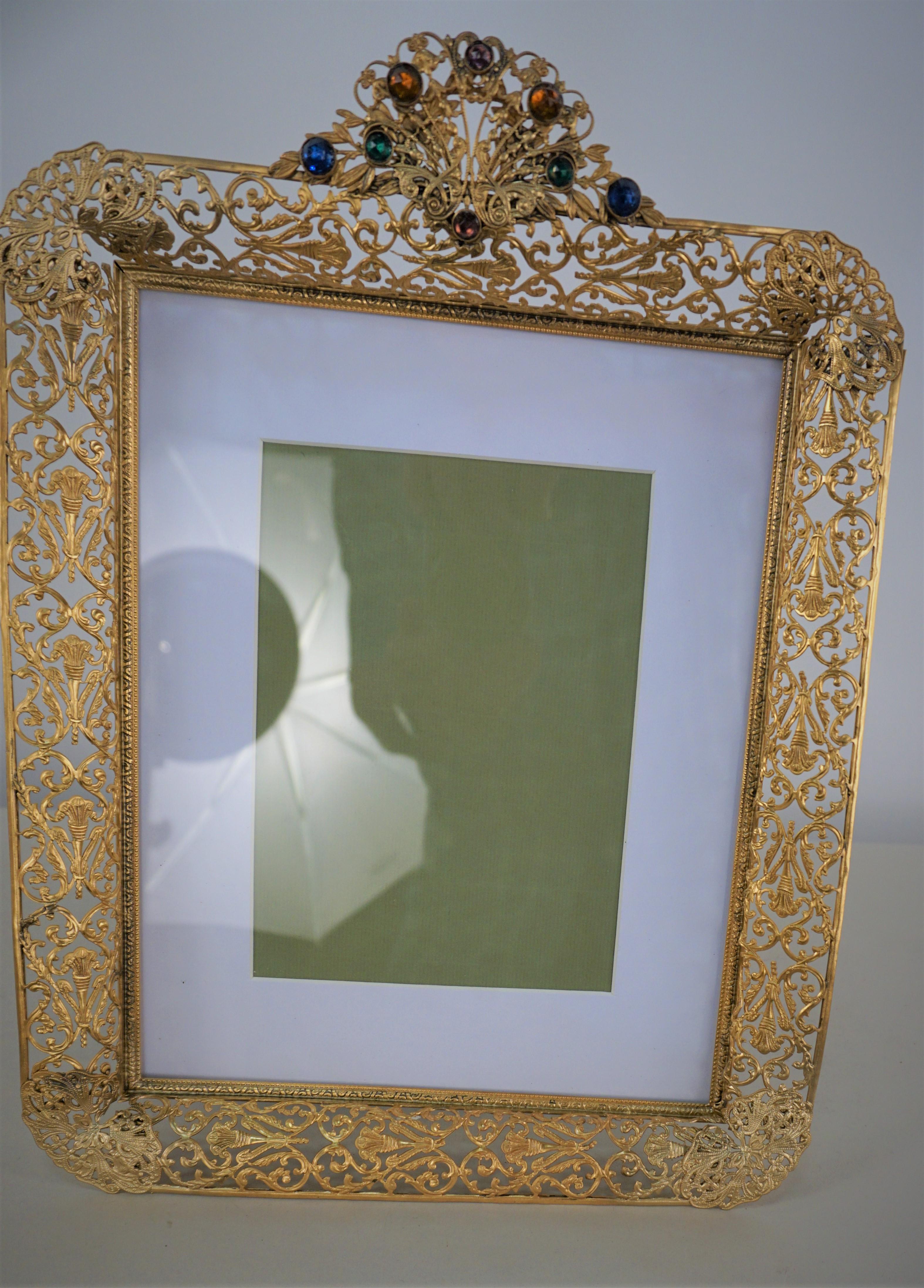 Early 20th Century 1920's Gilt Bronze Picture Frame with Jewels.