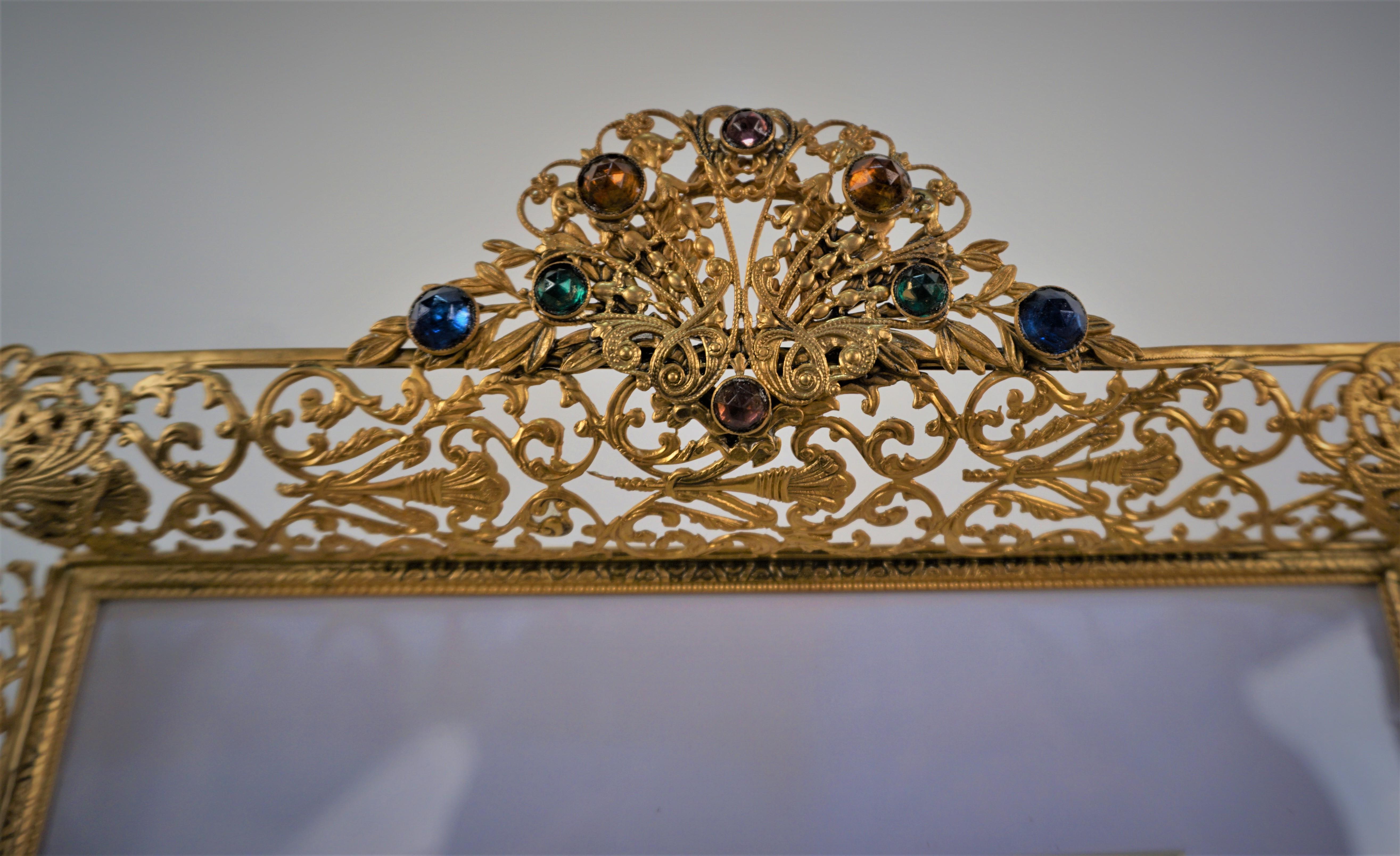 1920's Gilt Bronze Picture Frame with Jewels. 1