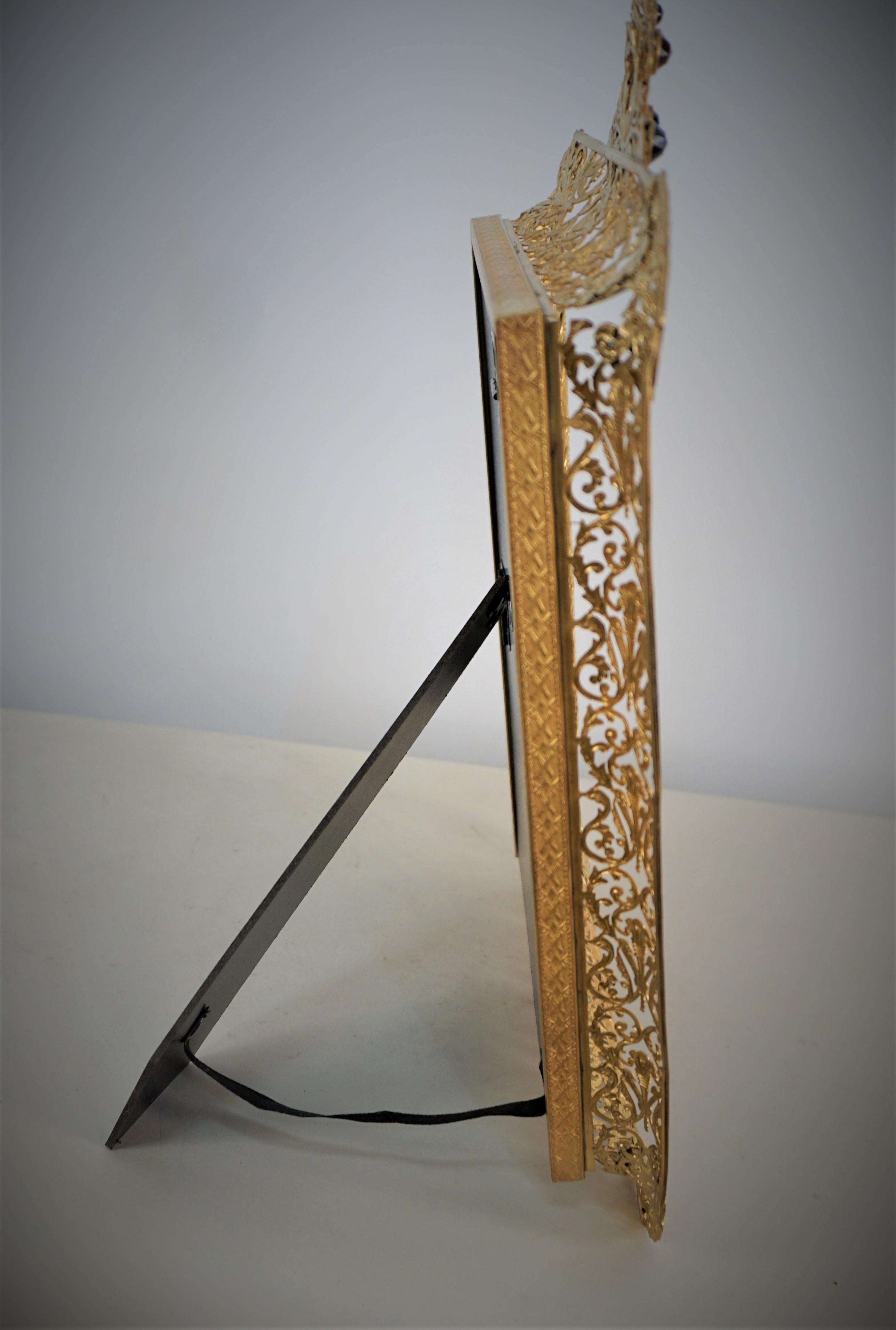 1920's Gilt Bronze Picture Frame with Jewels. 2