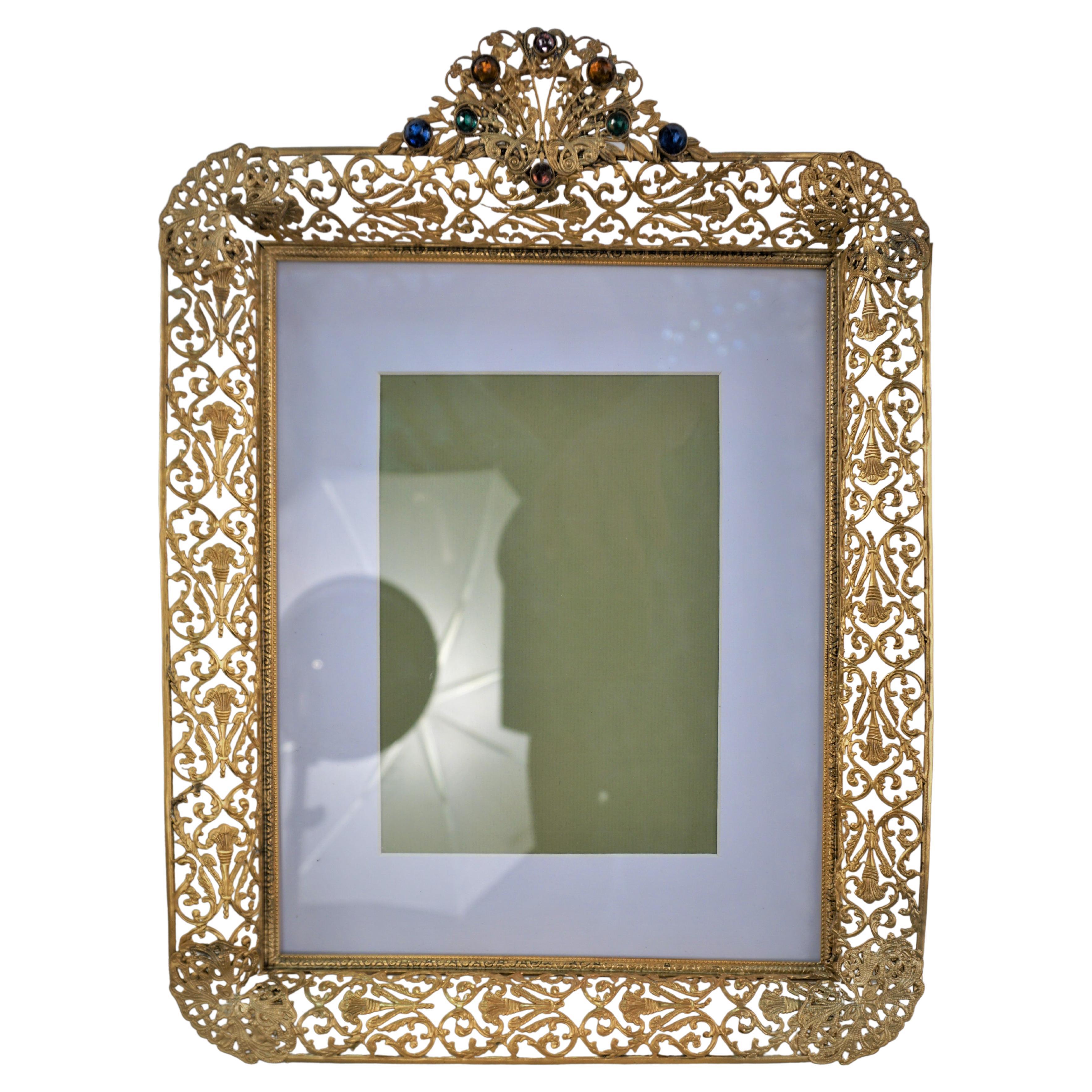1920's Gilt Bronze Picture Frame with Jewels.