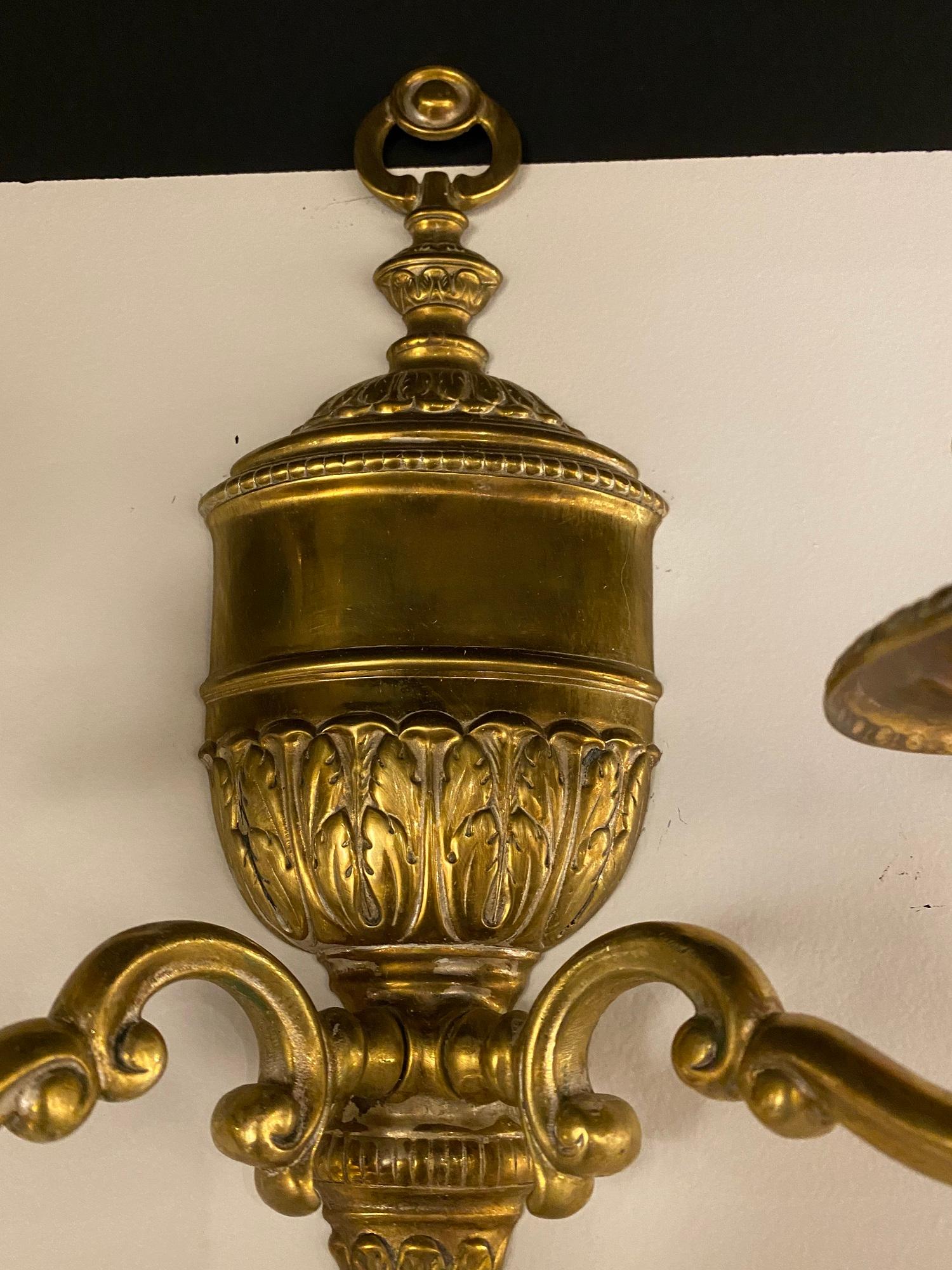 American Classical 1920's Gilt Bronze Sconces with Acanthus Leaves For Sale