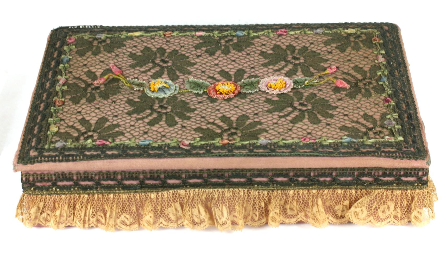 Women's or Men's 1920's Gilt Lace and Silk Ribbon Dresser Box For Sale