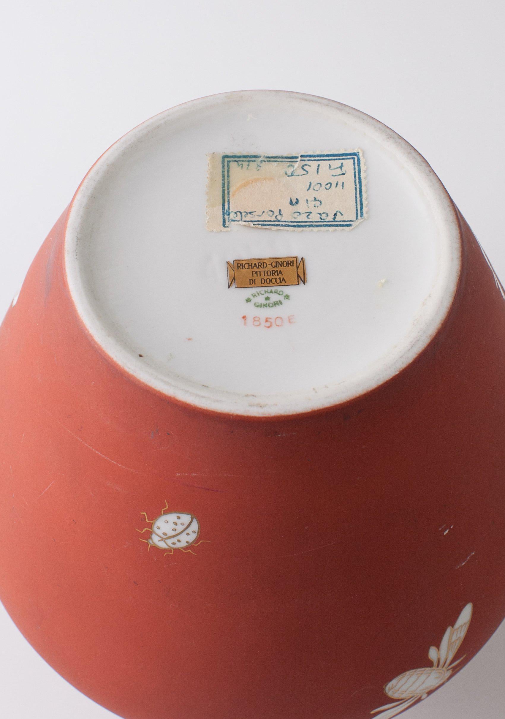 Ceramic 1920s Giovanni Garibold Richard Ginori Insects Vase For Sale