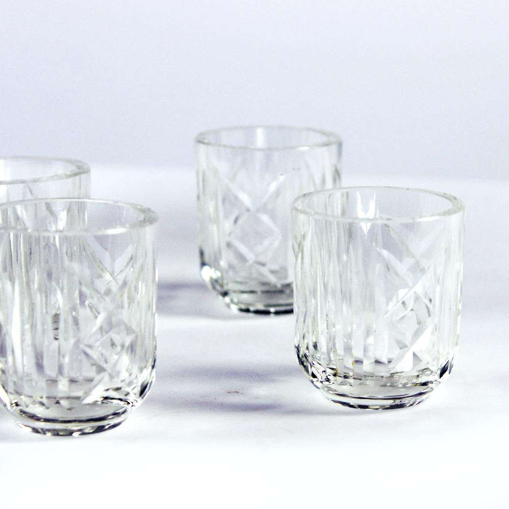 Art Deco 1920s Glass Bottle with Shots, Czechoslovakia, Set of 6