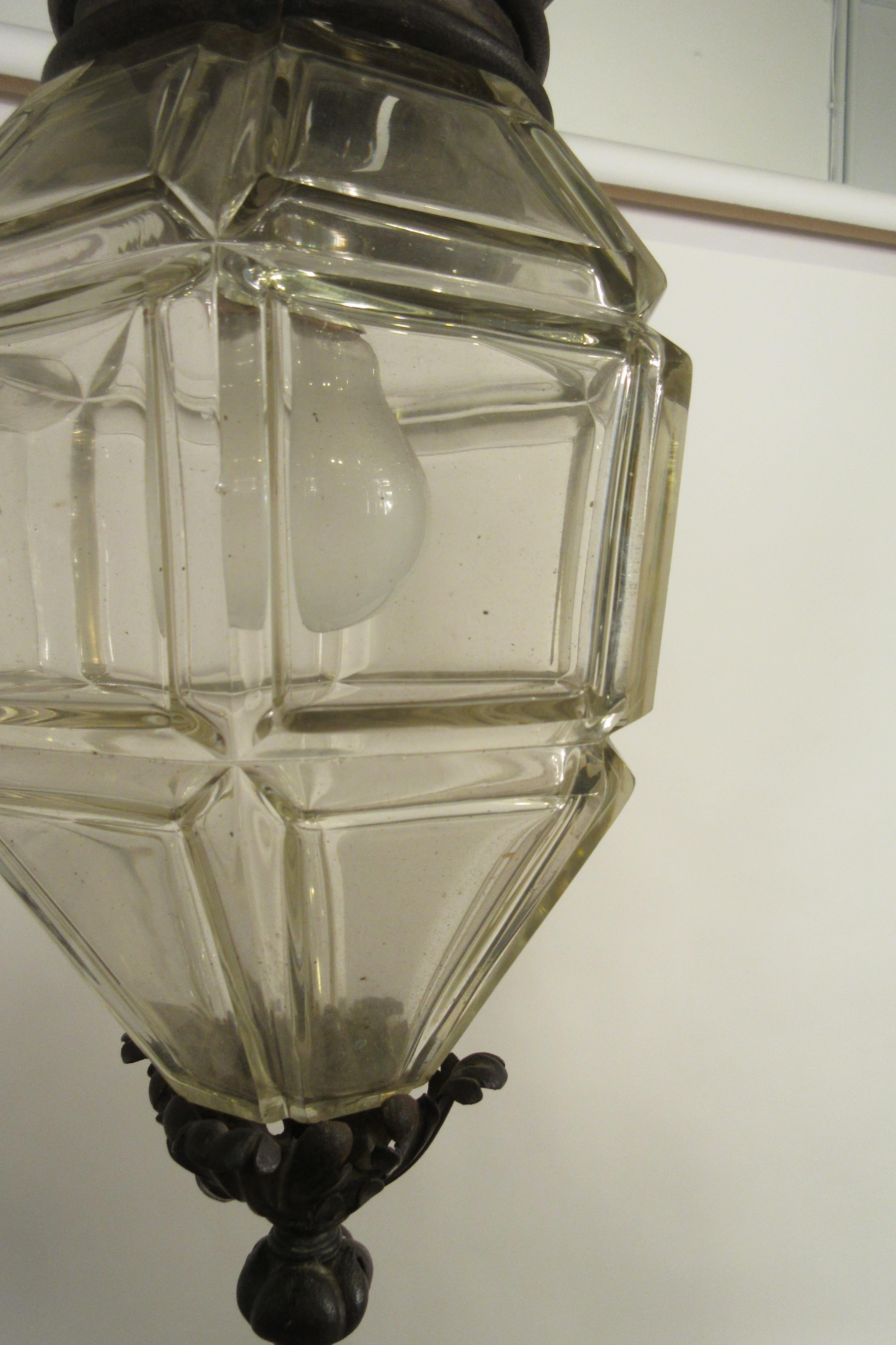 1920s Glass Lantern with Crown Top For Sale 5